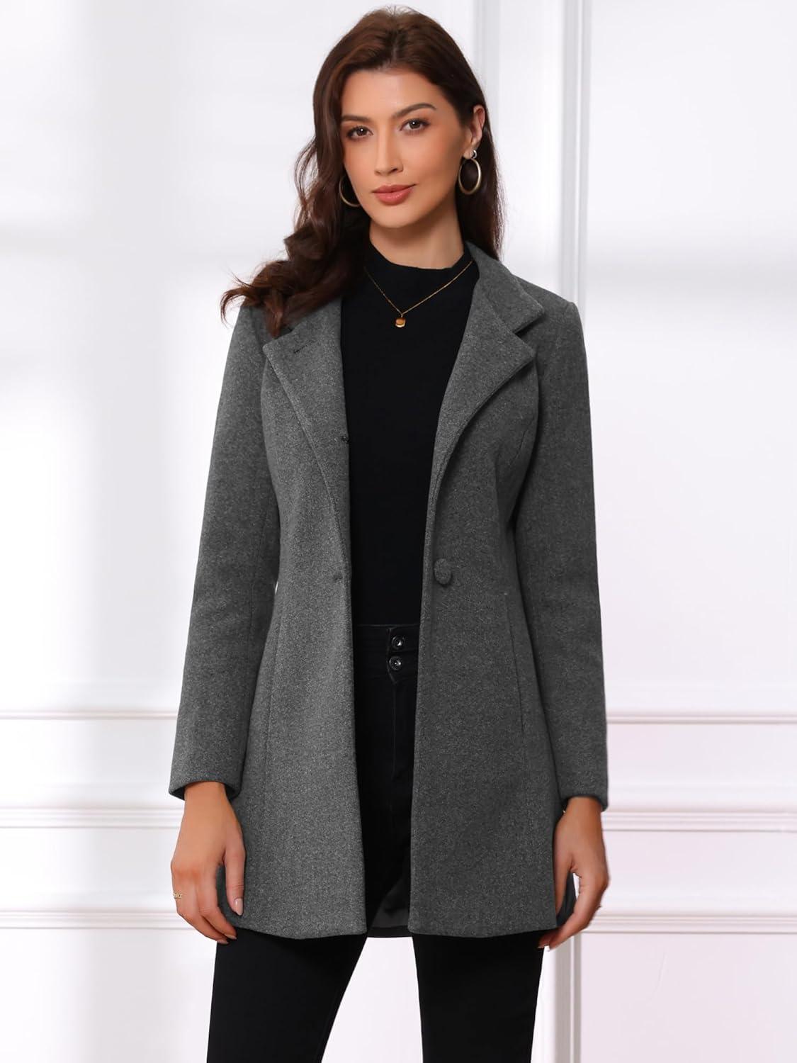 imageAllegra K Womens Winter Overcoat MidLong Stand Collar Single Breasted Coat OuterwearLight Grey