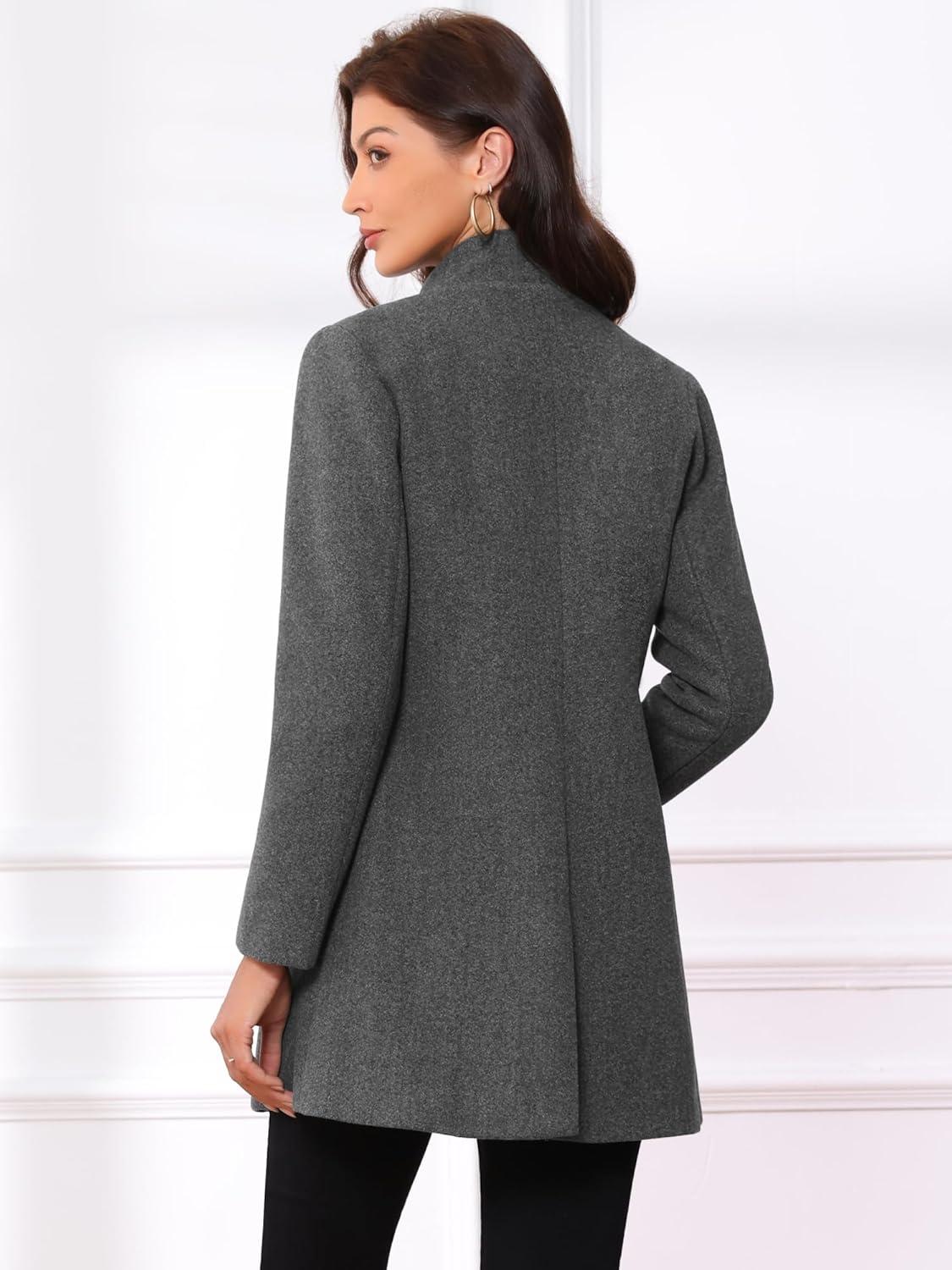 imageAllegra K Womens Winter Overcoat MidLong Stand Collar Single Breasted Coat OuterwearLight Grey
