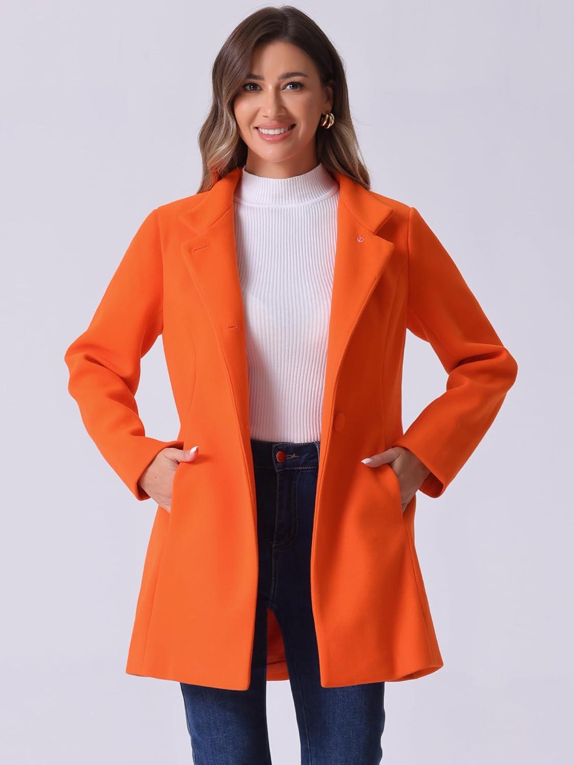 imageAllegra K Womens Winter Overcoat MidLong Stand Collar Single Breasted Coat OuterwearLight Orange