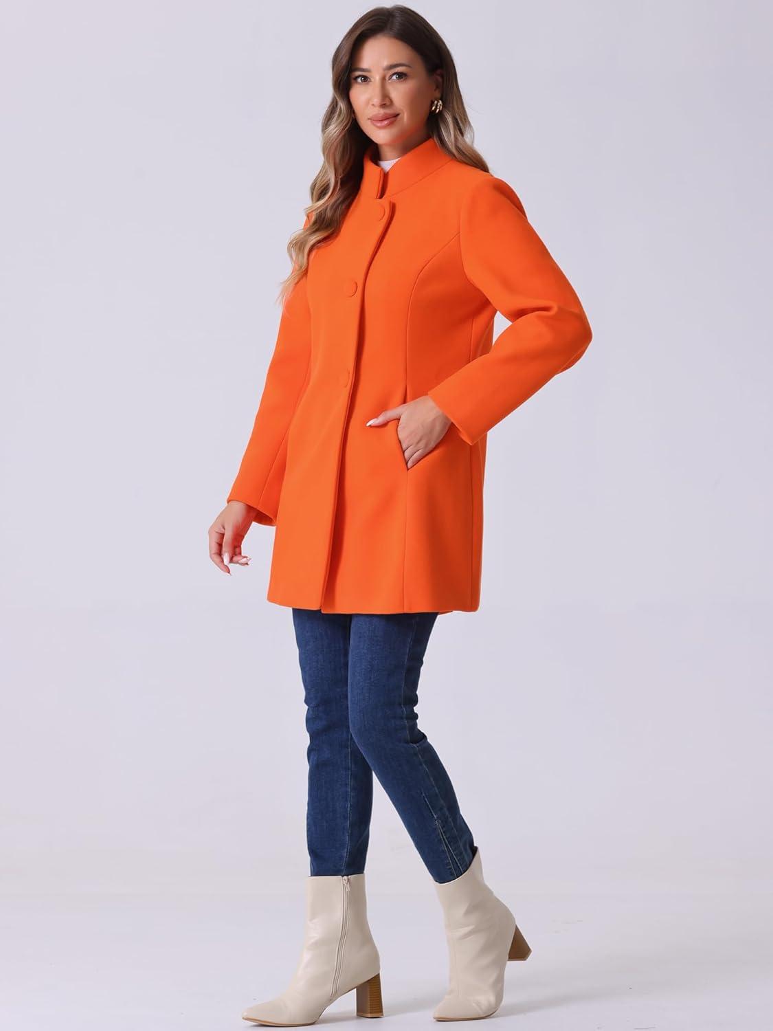 imageAllegra K Womens Winter Overcoat MidLong Stand Collar Single Breasted Coat OuterwearLight Orange