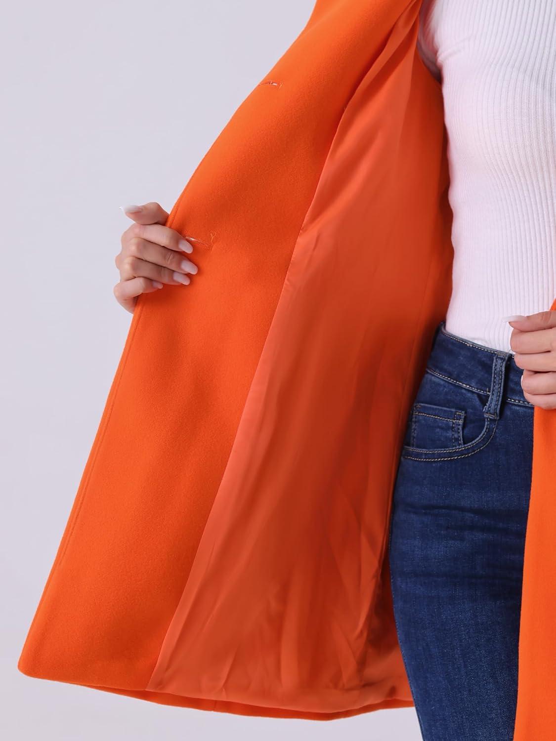 imageAllegra K Womens Winter Overcoat MidLong Stand Collar Single Breasted Coat OuterwearLight Orange