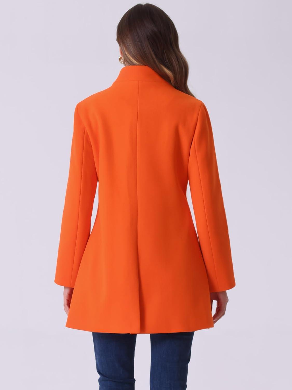imageAllegra K Womens Winter Overcoat MidLong Stand Collar Single Breasted Coat OuterwearLight Orange