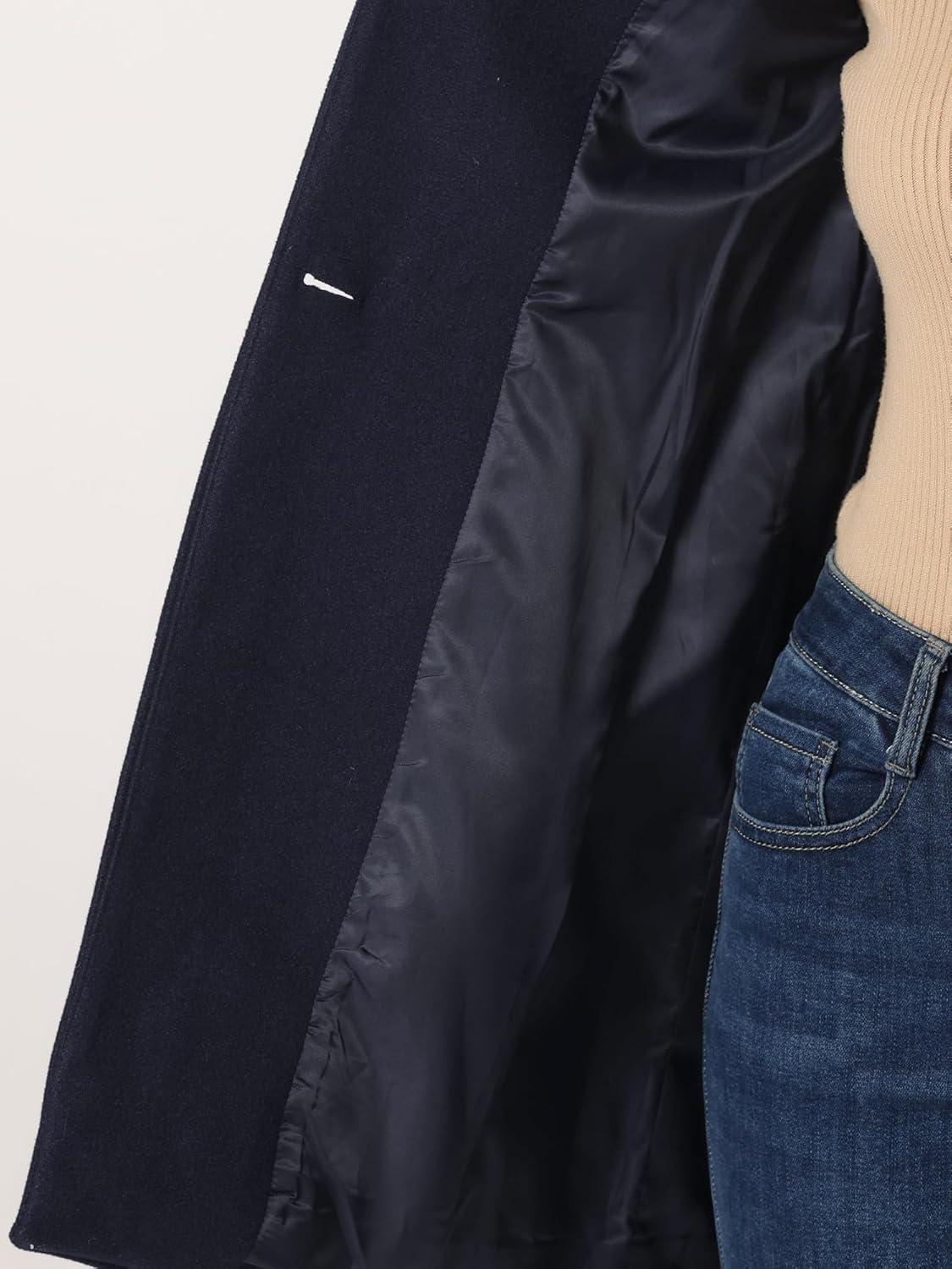 imageAllegra K Womens Winter Overcoat MidLong Stand Collar Single Breasted Coat OuterwearNavy Blue