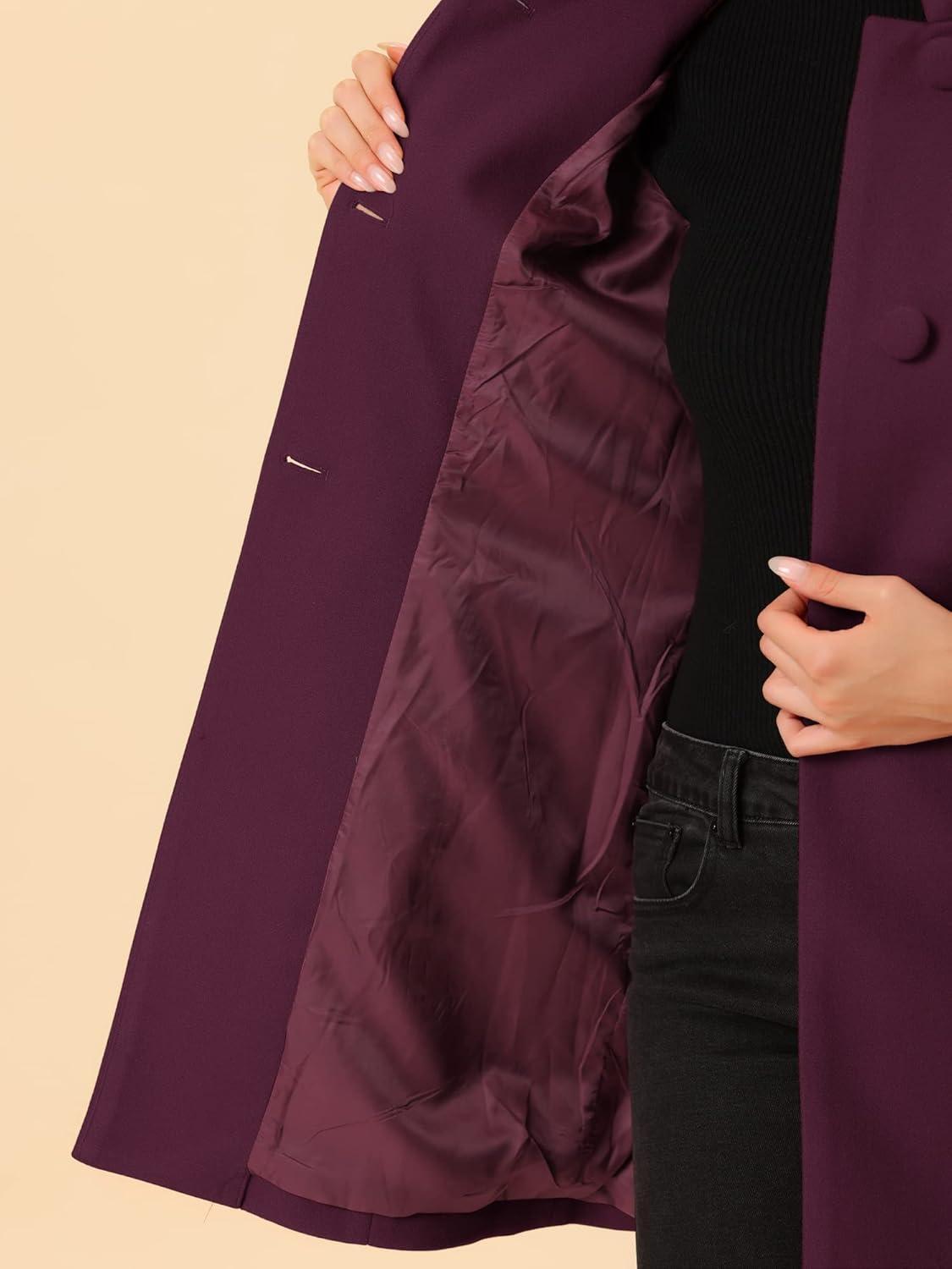 imageAllegra K Womens Winter Overcoat MidLong Stand Collar Single Breasted Coat OuterwearPurplish Red