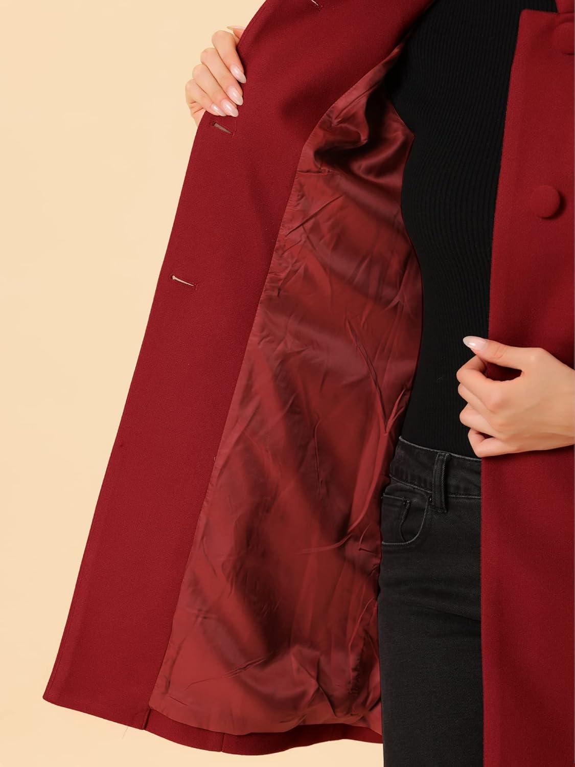 imageAllegra K Womens Winter Overcoat MidLong Stand Collar Single Breasted Coat OuterwearRed
