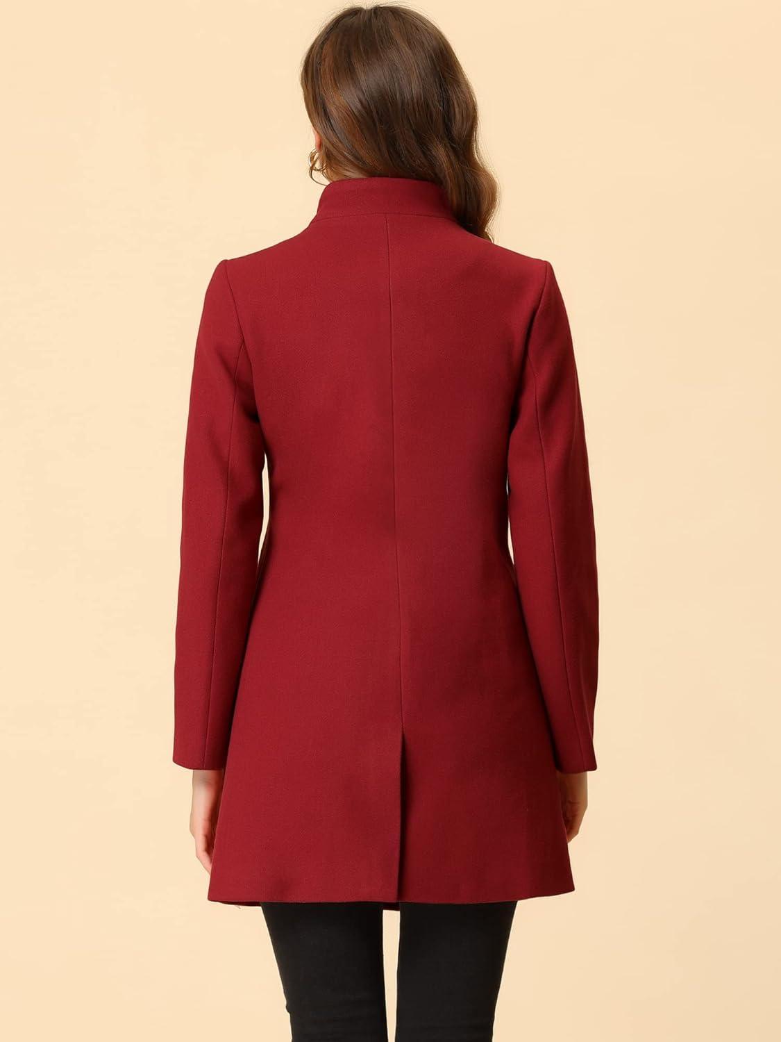 imageAllegra K Womens Winter Overcoat MidLong Stand Collar Single Breasted Coat OuterwearRed
