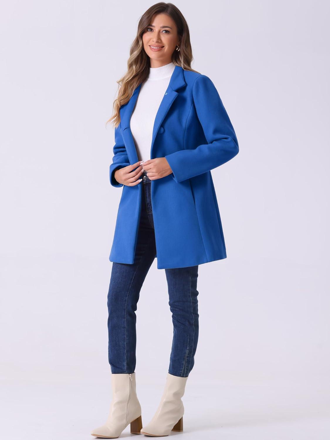 imageAllegra K Womens Winter Overcoat MidLong Stand Collar Single Breasted Coat OuterwearSea Blue