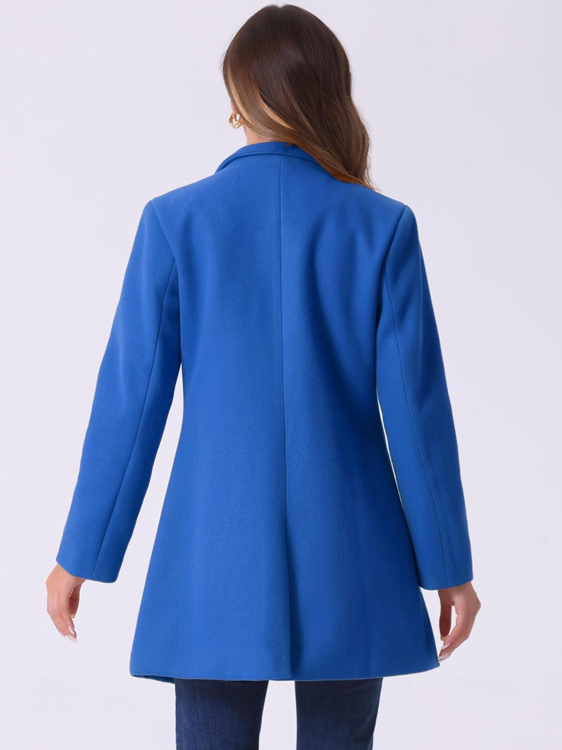 imageAllegra K Womens Winter Overcoat MidLong Stand Collar Single Breasted Coat OuterwearSea Blue