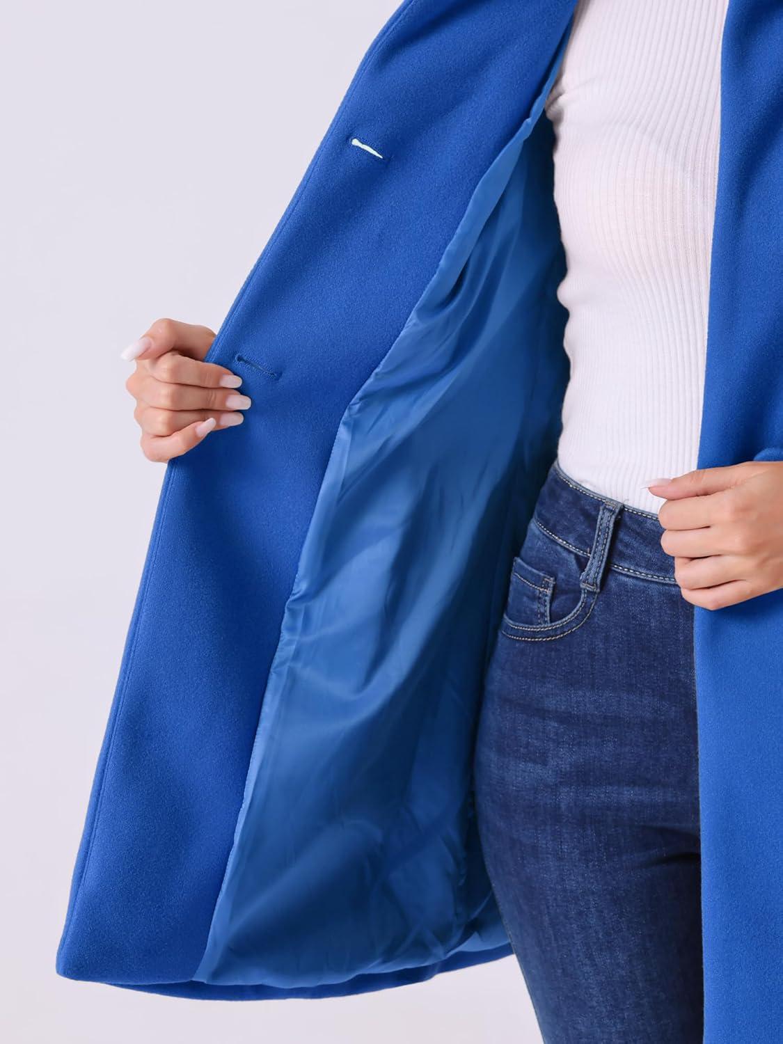 imageAllegra K Womens Winter Overcoat MidLong Stand Collar Single Breasted Coat OuterwearSea Blue