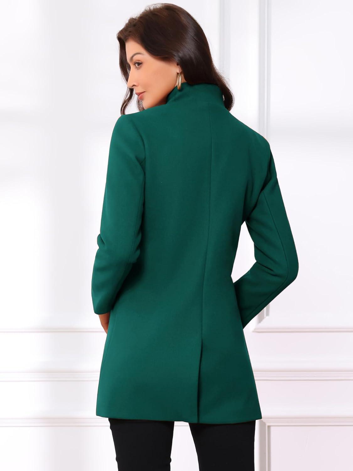 imageAllegra K Womens Winter Overcoat MidLong Stand Collar Single Breasted Coat OuterwearTurquoise