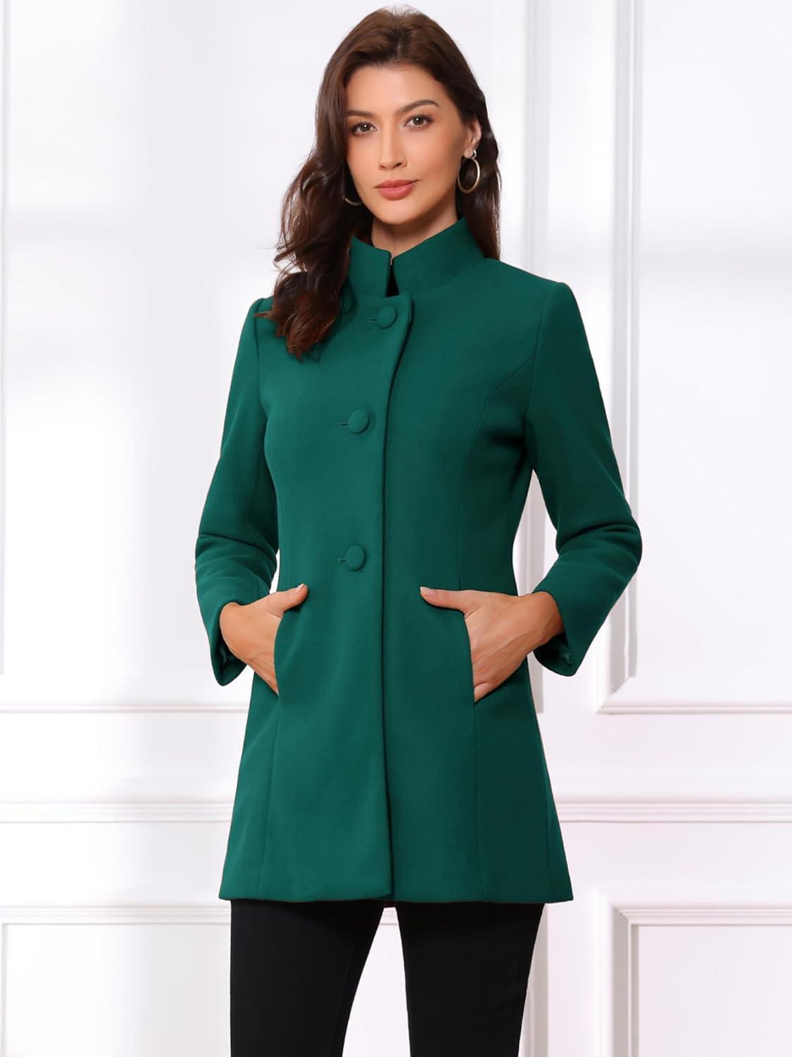 imageAllegra K Womens Winter Overcoat MidLong Stand Collar Single Breasted Coat OuterwearTurquoise