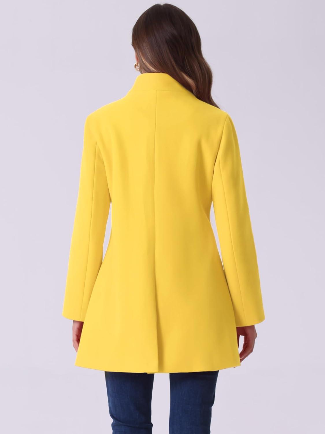 imageAllegra K Womens Winter Overcoat MidLong Stand Collar Single Breasted Coat OuterwearYellow