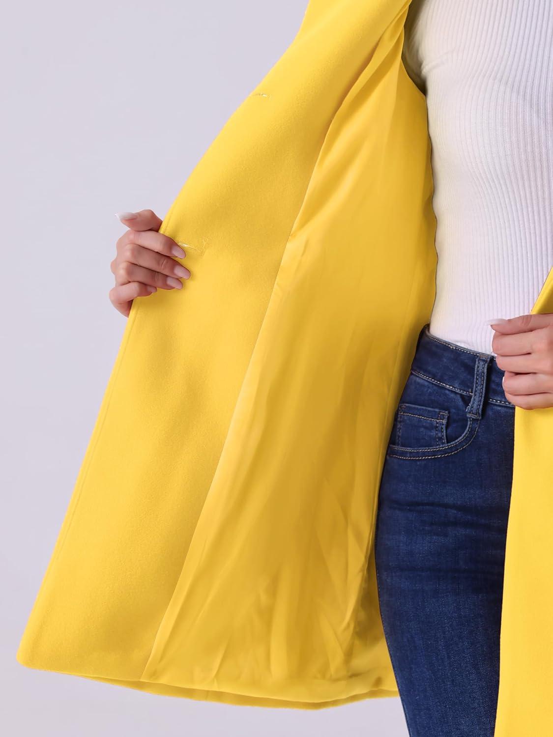imageAllegra K Womens Winter Overcoat MidLong Stand Collar Single Breasted Coat OuterwearYellow