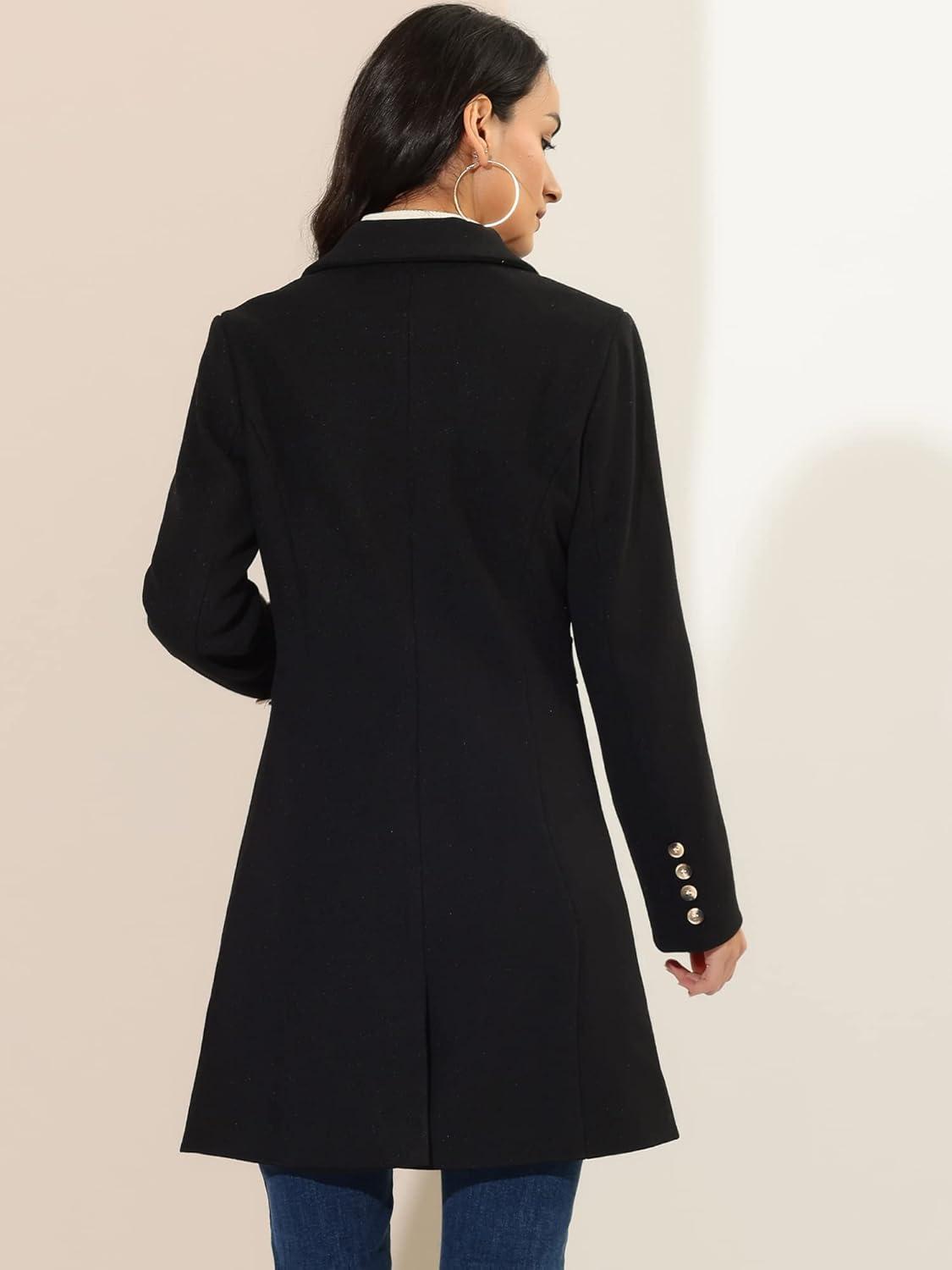 imageAllegra K Womens Winter Pea Coat 2025 Fall Single Breasted Long Outerwear Trench CoatsBlack