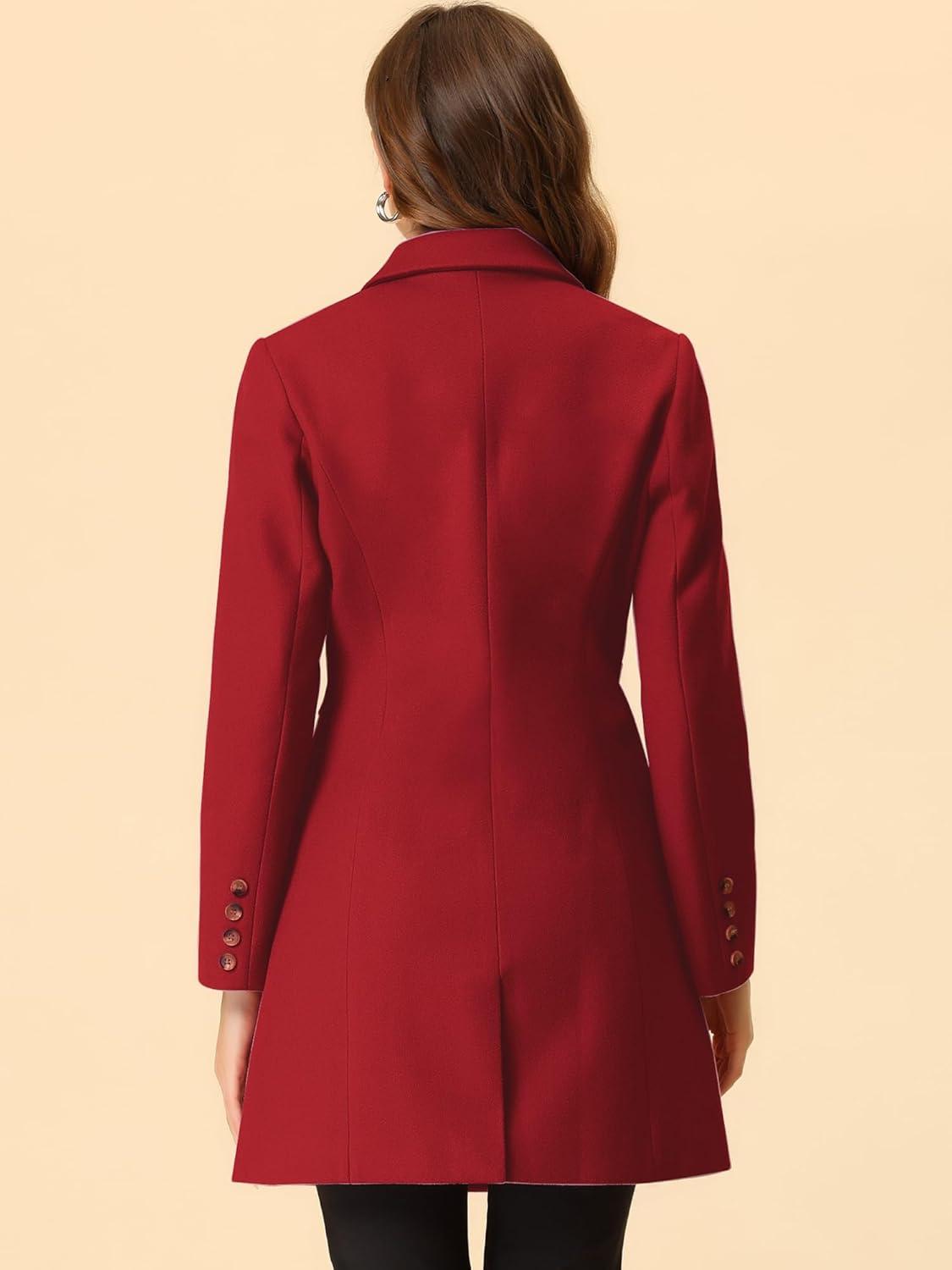 imageAllegra K Womens Winter Pea Coat 2025 Fall Single Breasted Long Outerwear Trench CoatsBurgundy