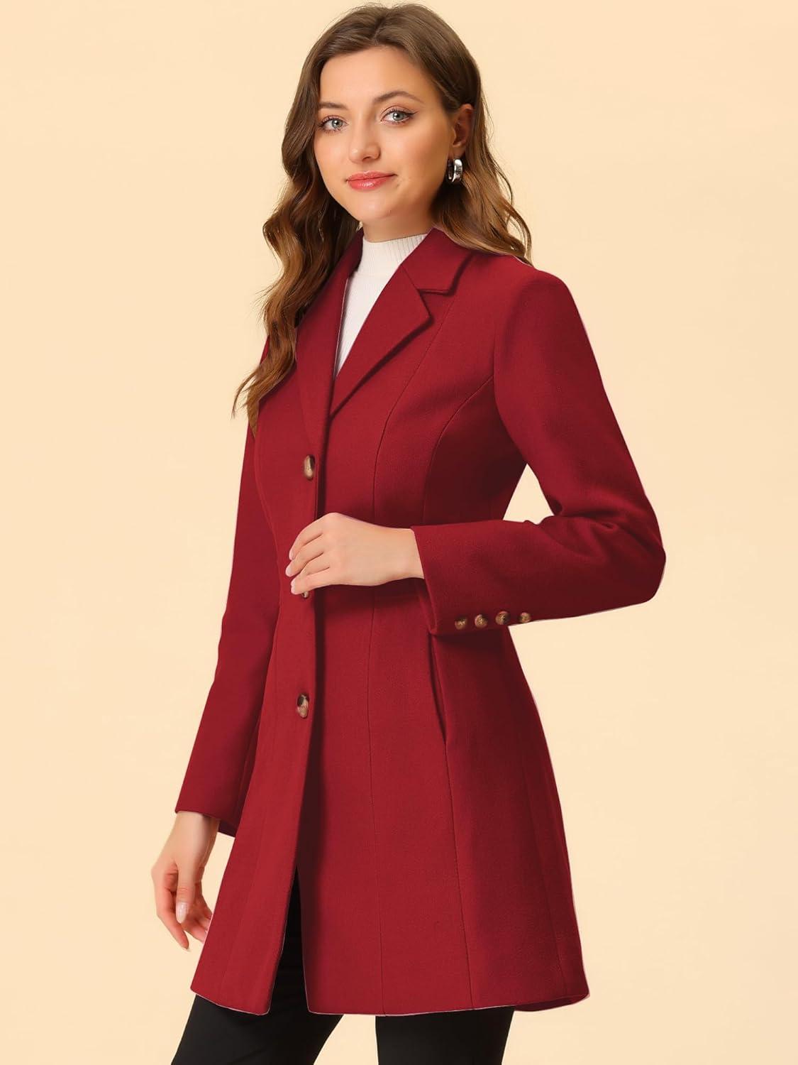imageAllegra K Womens Winter Pea Coat 2025 Fall Single Breasted Long Outerwear Trench CoatsBurgundy