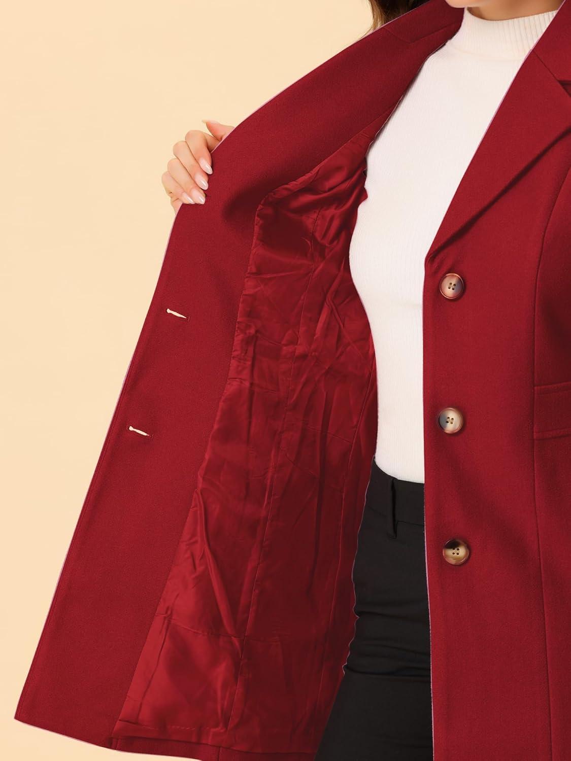imageAllegra K Womens Winter Pea Coat 2025 Fall Single Breasted Long Outerwear Trench CoatsBurgundy