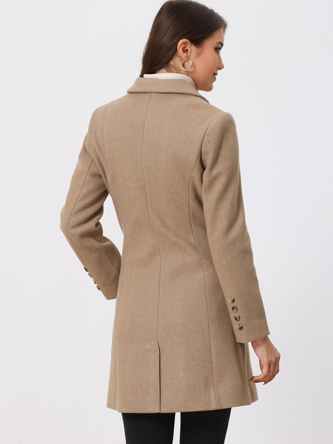 imageAllegra K Womens Winter Pea Coat 2025 Fall Single Breasted Long Outerwear Trench CoatsDark Beige