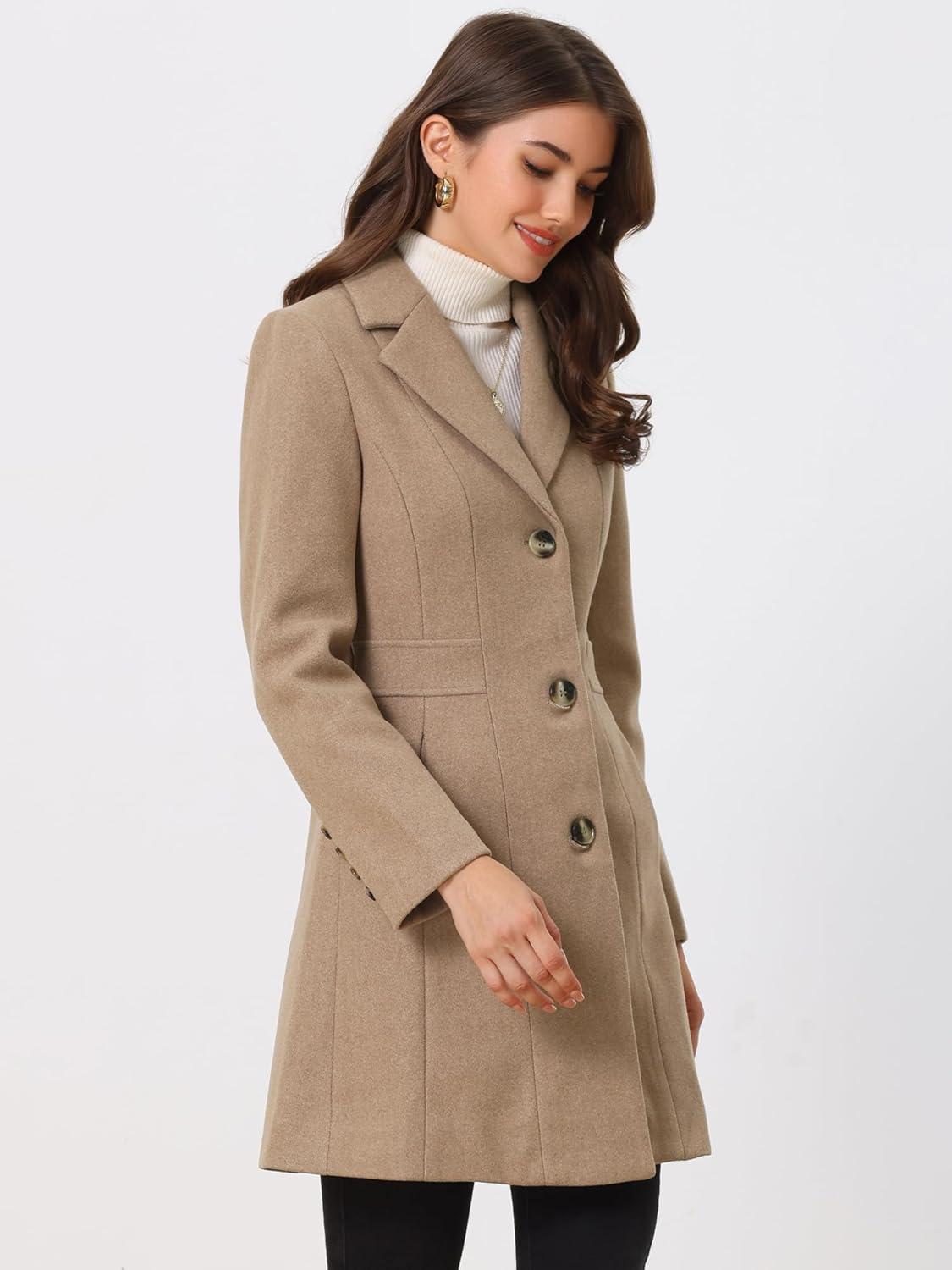 imageAllegra K Womens Winter Pea Coat 2025 Fall Single Breasted Long Outerwear Trench CoatsDark Beige