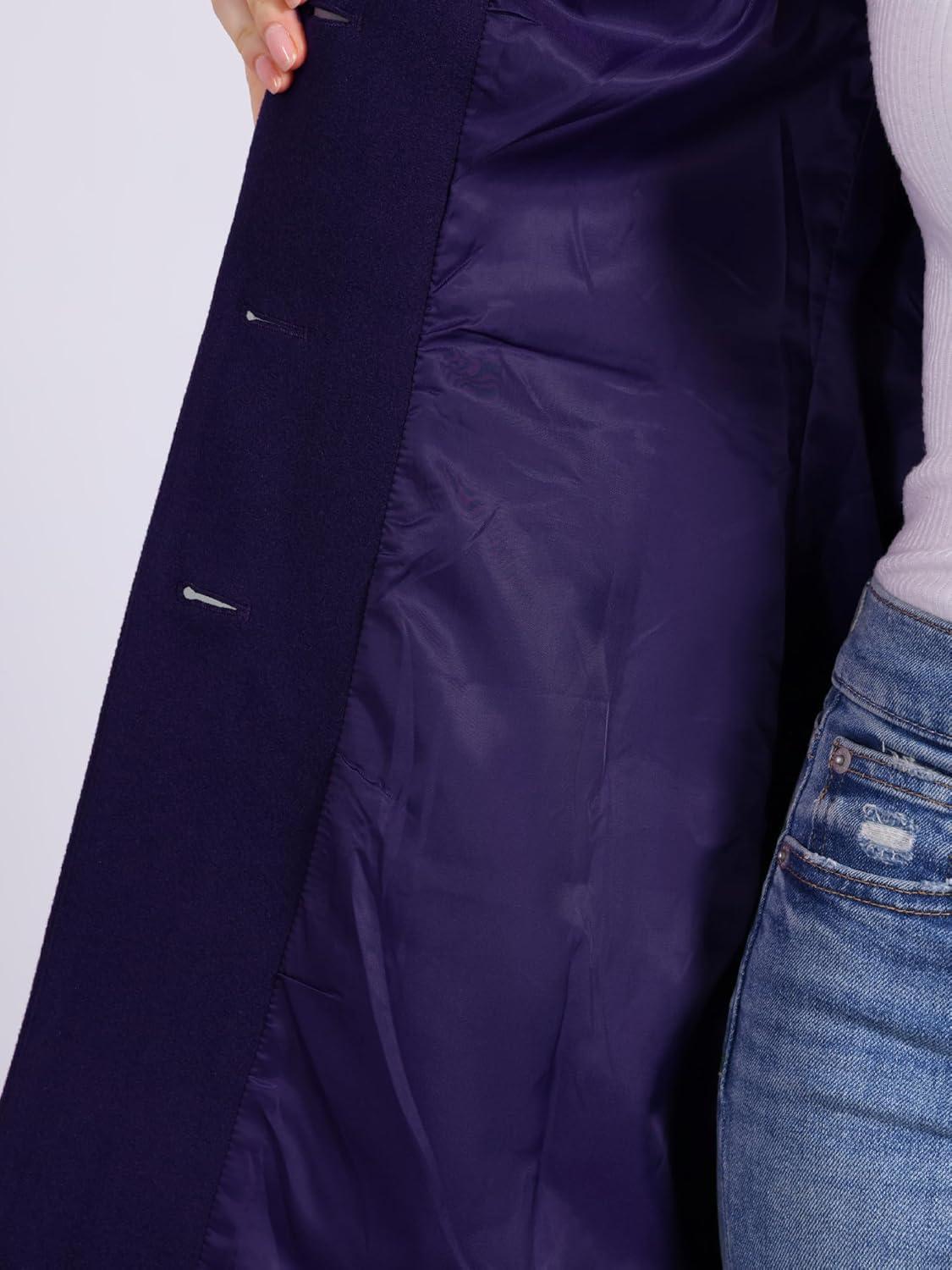 imageAllegra K Womens Winter Pea Coat 2025 Fall Single Breasted Long Outerwear Trench CoatsDark Blue