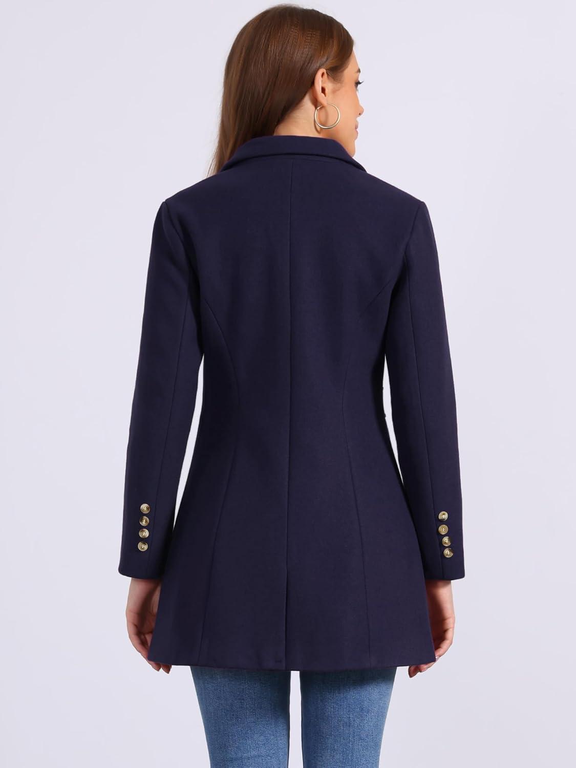 imageAllegra K Womens Winter Pea Coat 2025 Fall Single Breasted Long Outerwear Trench CoatsDark Blue