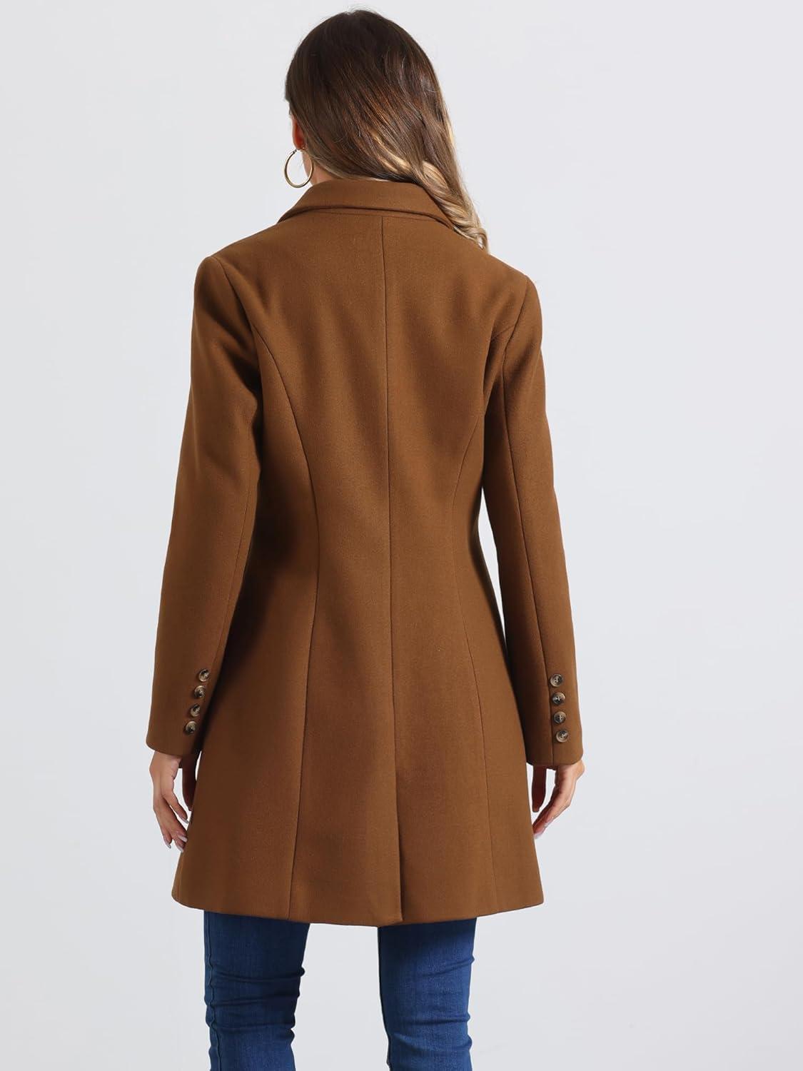 imageAllegra K Womens Winter Pea Coat 2025 Fall Single Breasted Long Outerwear Trench CoatsDark Brown
