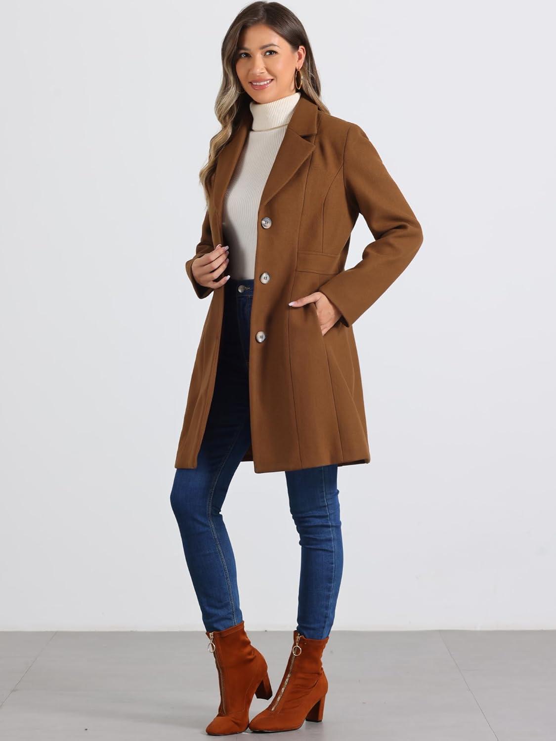 imageAllegra K Womens Winter Pea Coat 2025 Fall Single Breasted Long Outerwear Trench CoatsDark Brown