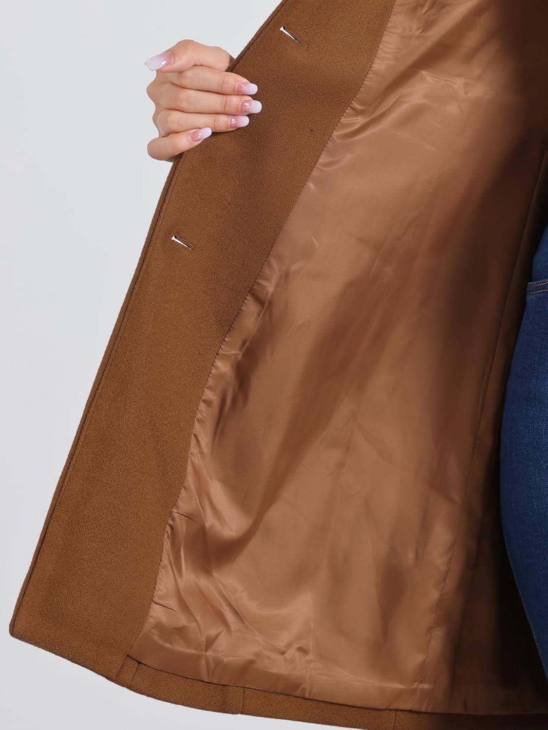 imageAllegra K Womens Winter Pea Coat 2025 Fall Single Breasted Long Outerwear Trench CoatsDark Brown