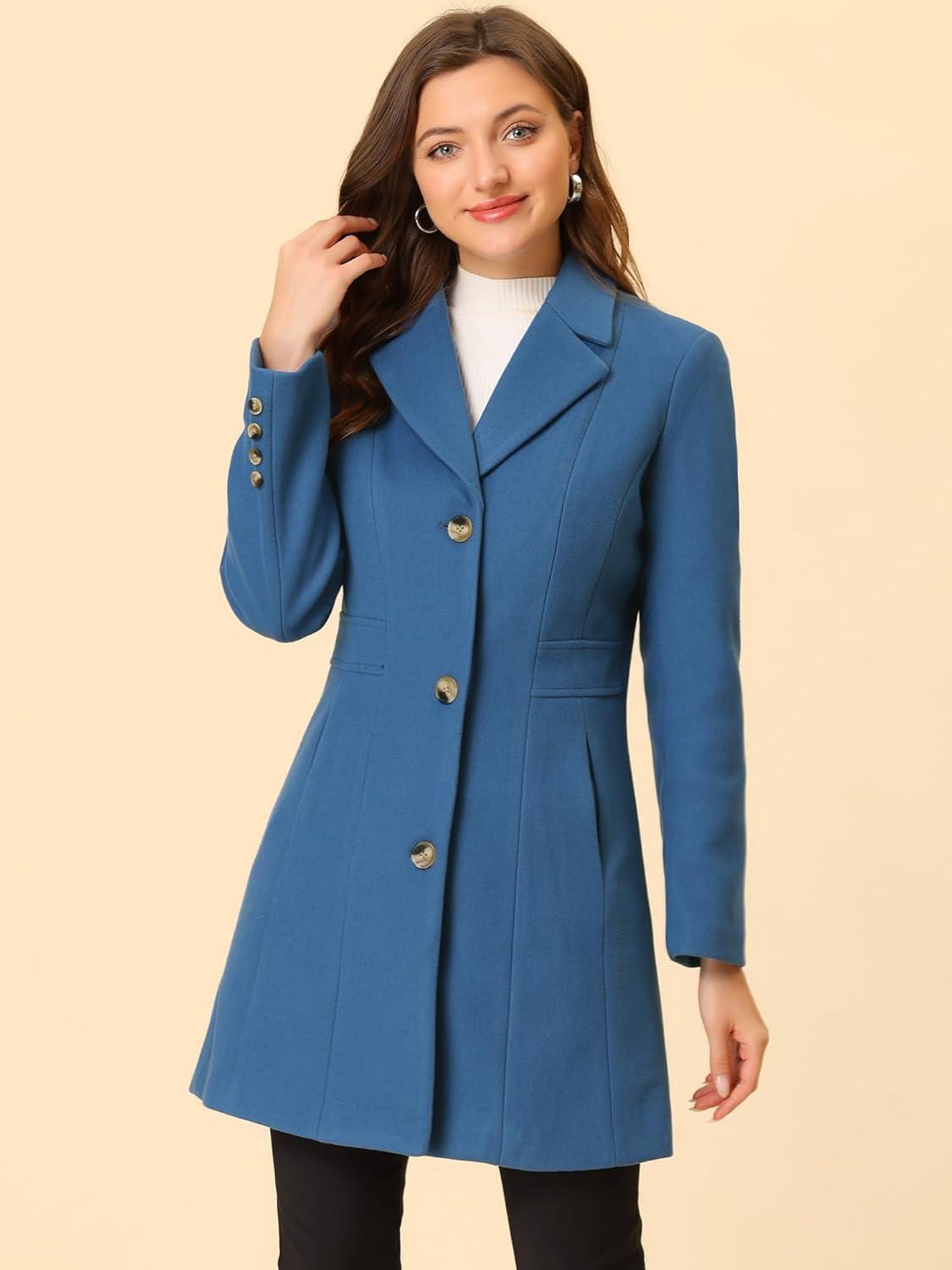 imageAllegra K Womens Winter Pea Coat 2025 Fall Single Breasted Long Outerwear Trench CoatsDusty Blue