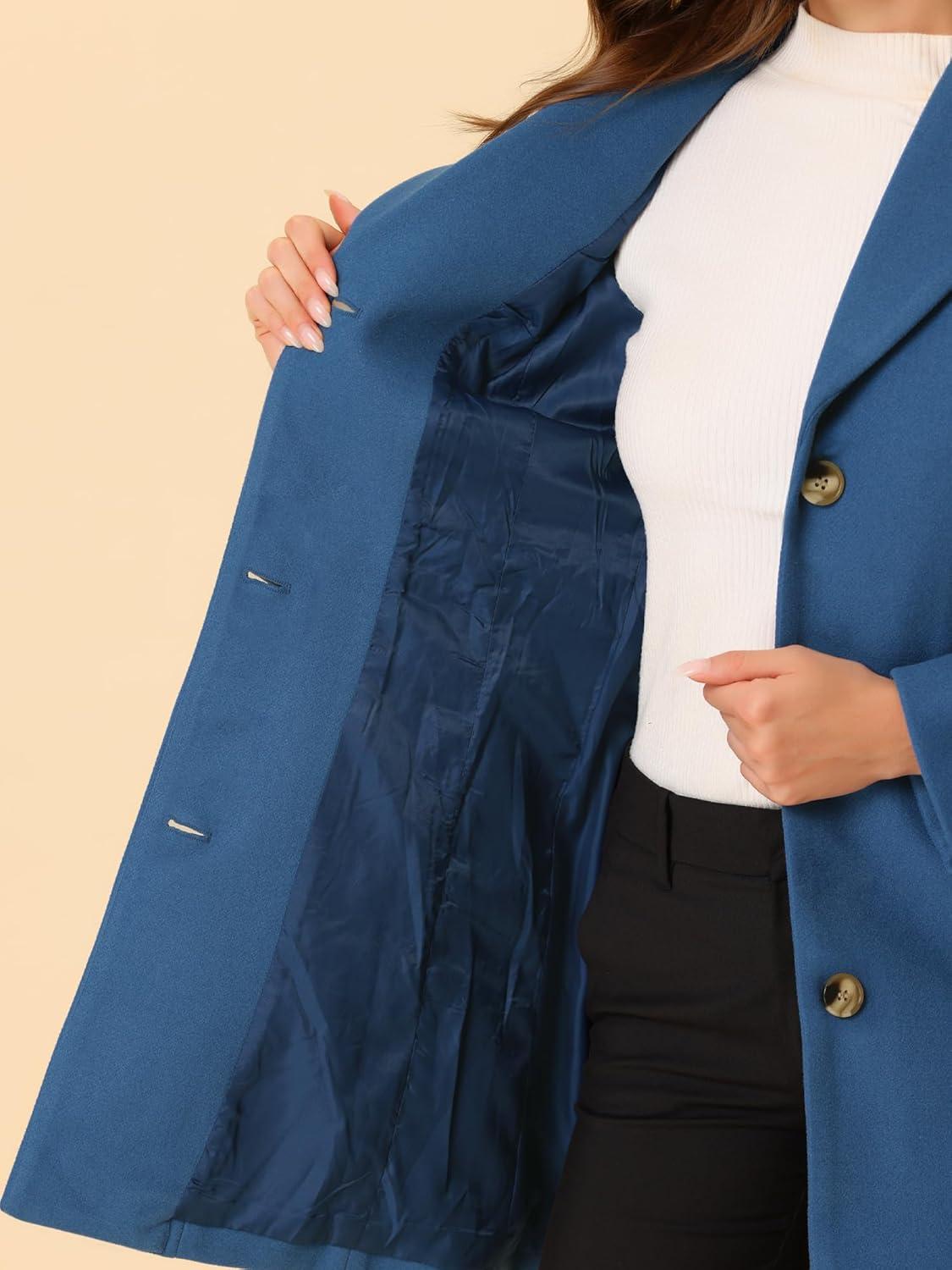 imageAllegra K Womens Winter Pea Coat 2025 Fall Single Breasted Long Outerwear Trench CoatsDusty Blue