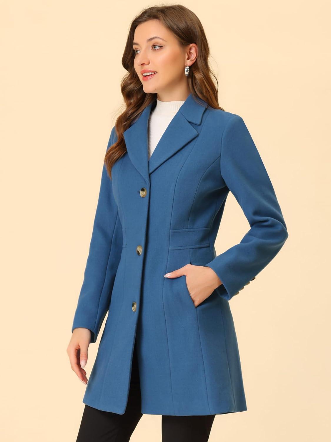 imageAllegra K Womens Winter Pea Coat 2025 Fall Single Breasted Long Outerwear Trench CoatsDusty Blue