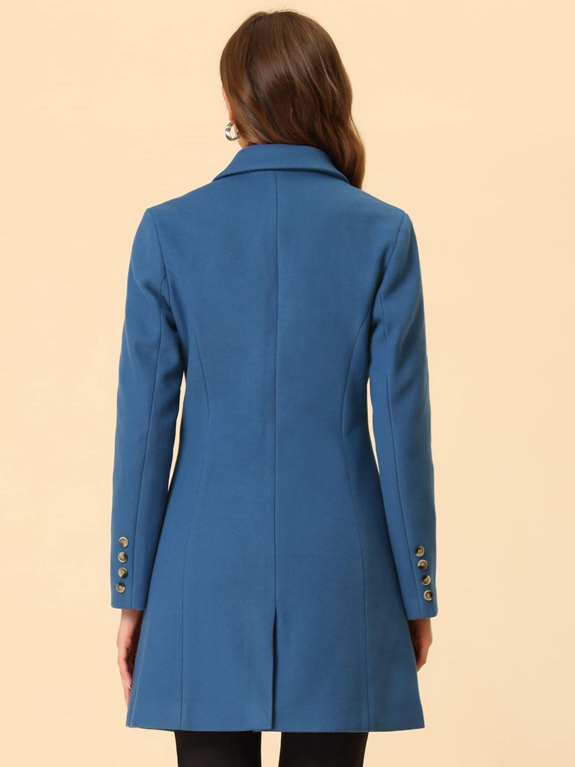 imageAllegra K Womens Winter Pea Coat 2025 Fall Single Breasted Long Outerwear Trench CoatsDusty Blue