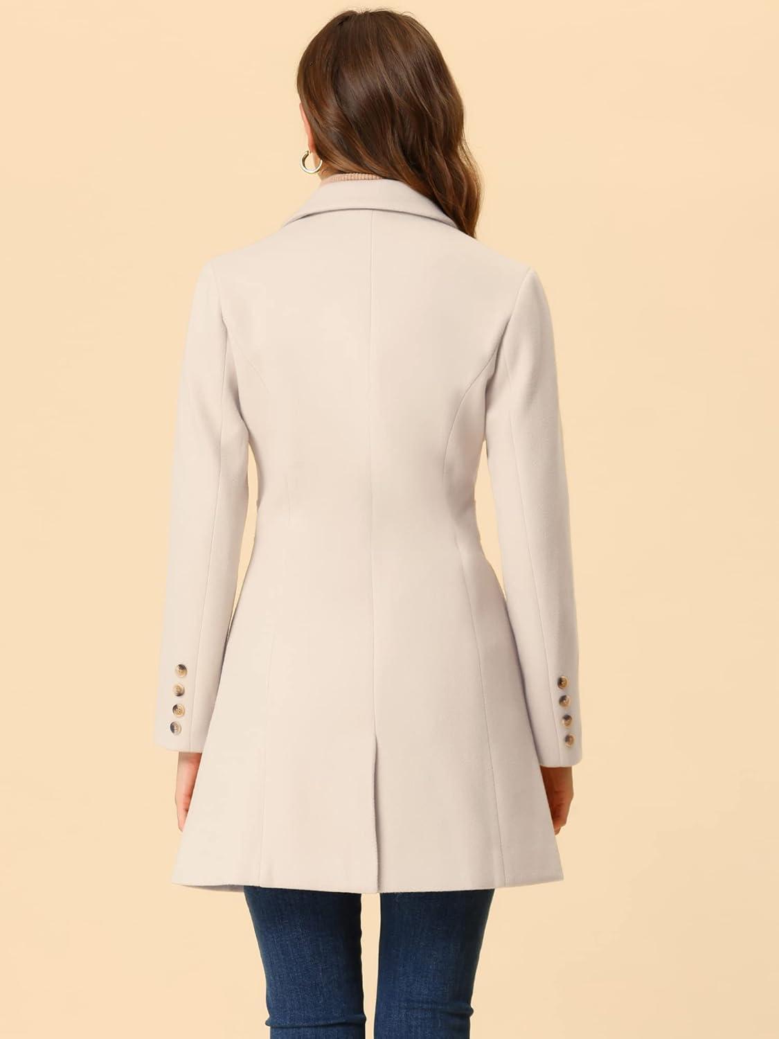 imageAllegra K Womens Winter Pea Coat 2025 Fall Single Breasted Long Outerwear Trench CoatsGream White