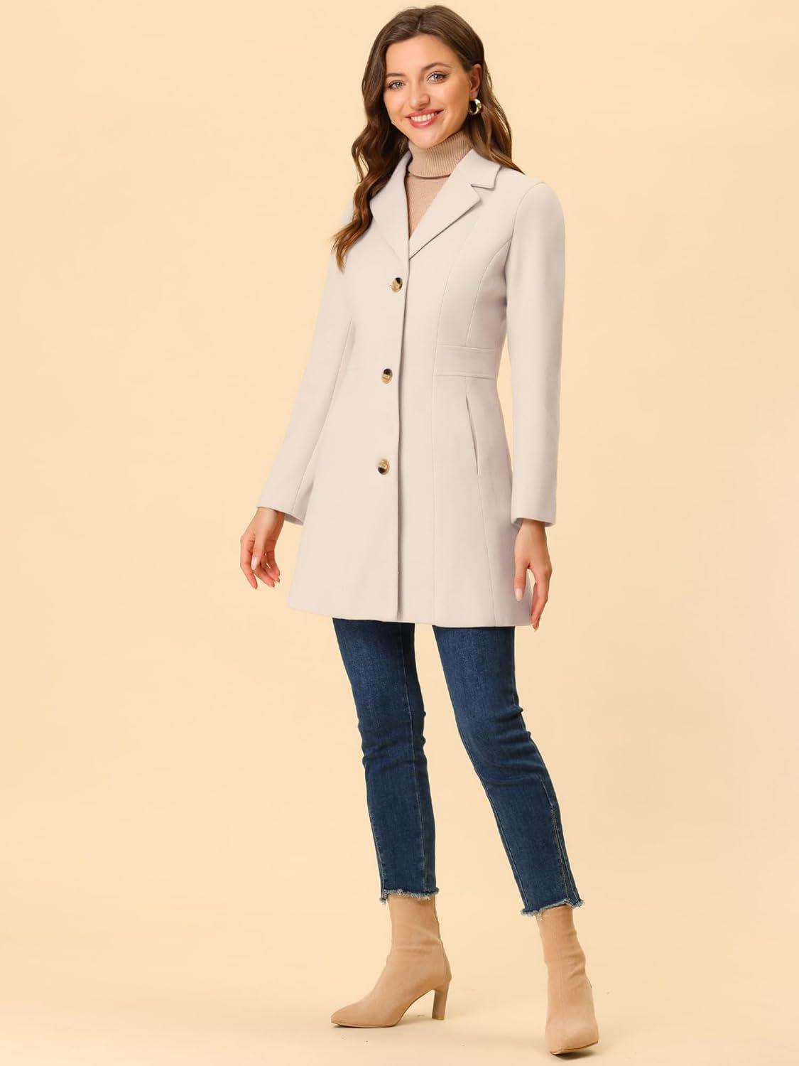 imageAllegra K Womens Winter Pea Coat 2025 Fall Single Breasted Long Outerwear Trench CoatsGream White