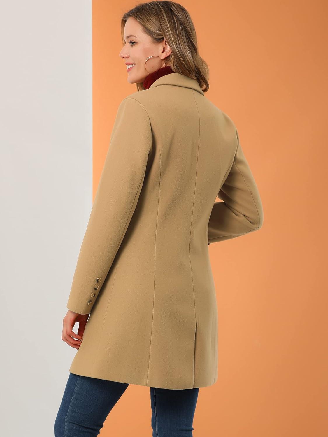 imageAllegra K Womens Winter Pea Coat 2025 Fall Single Breasted Long Outerwear Trench CoatsKhaki