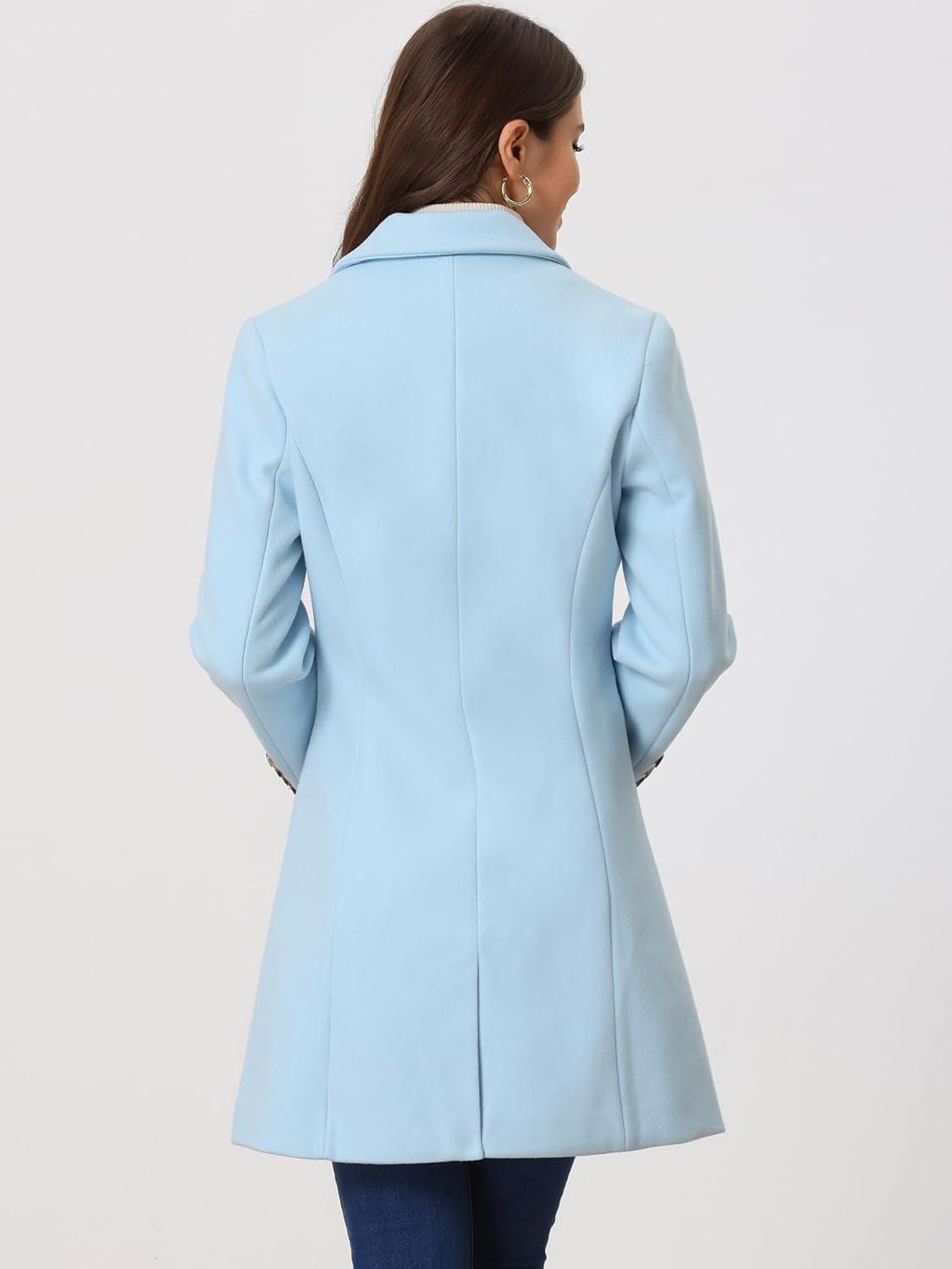 imageAllegra K Womens Winter Pea Coat 2025 Fall Single Breasted Long Outerwear Trench CoatsLight Blue