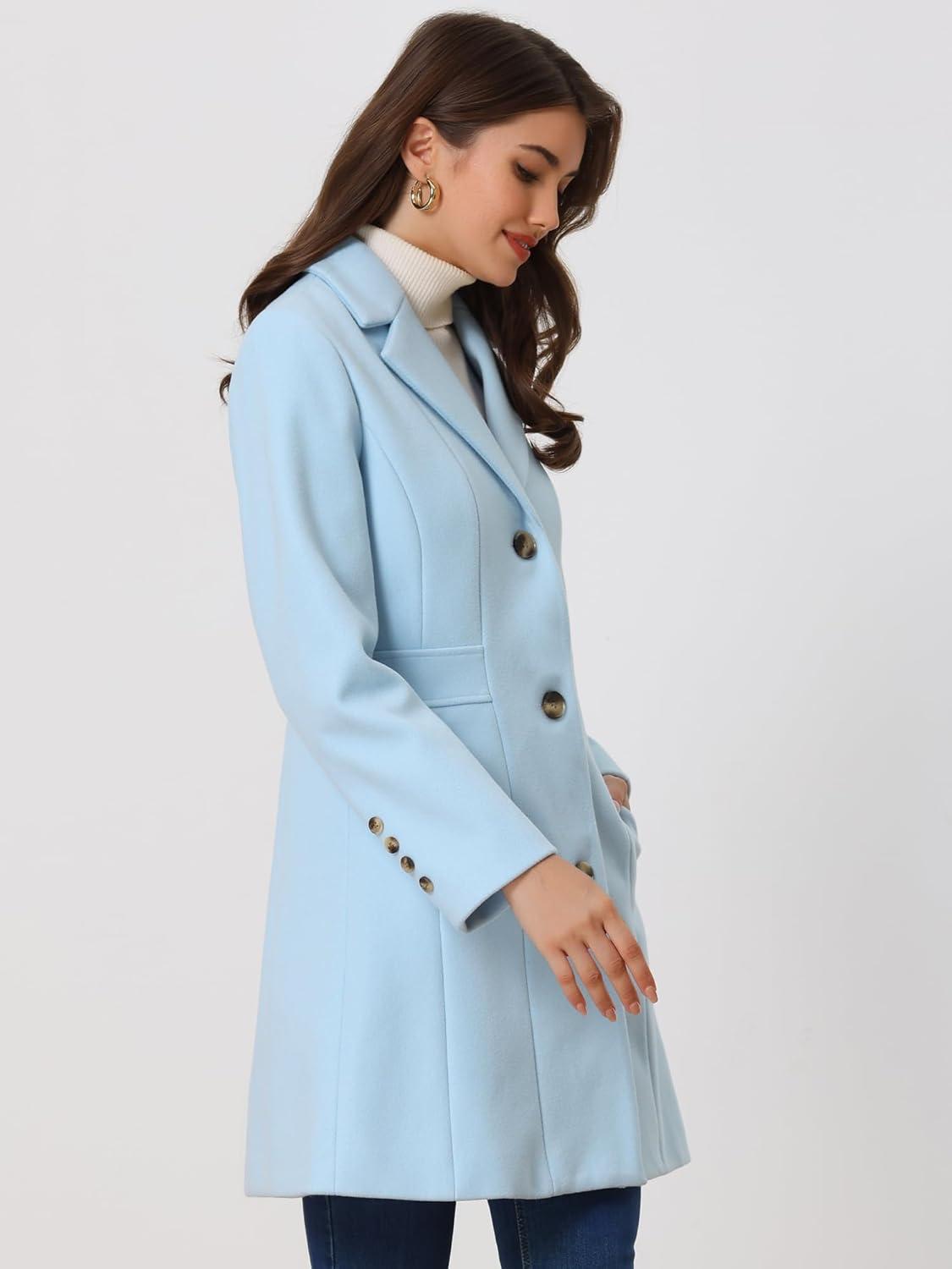 imageAllegra K Womens Winter Pea Coat 2025 Fall Single Breasted Long Outerwear Trench CoatsLight Blue