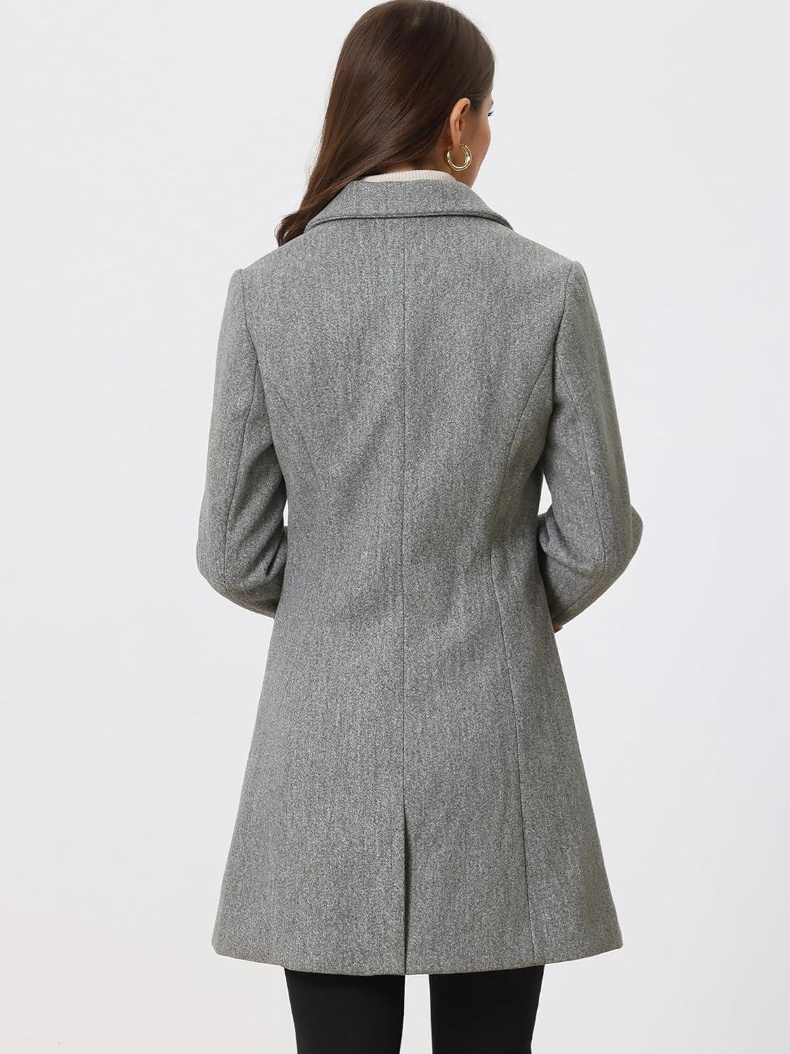 imageAllegra K Womens Winter Pea Coat 2025 Fall Single Breasted Long Outerwear Trench CoatsLight Grey