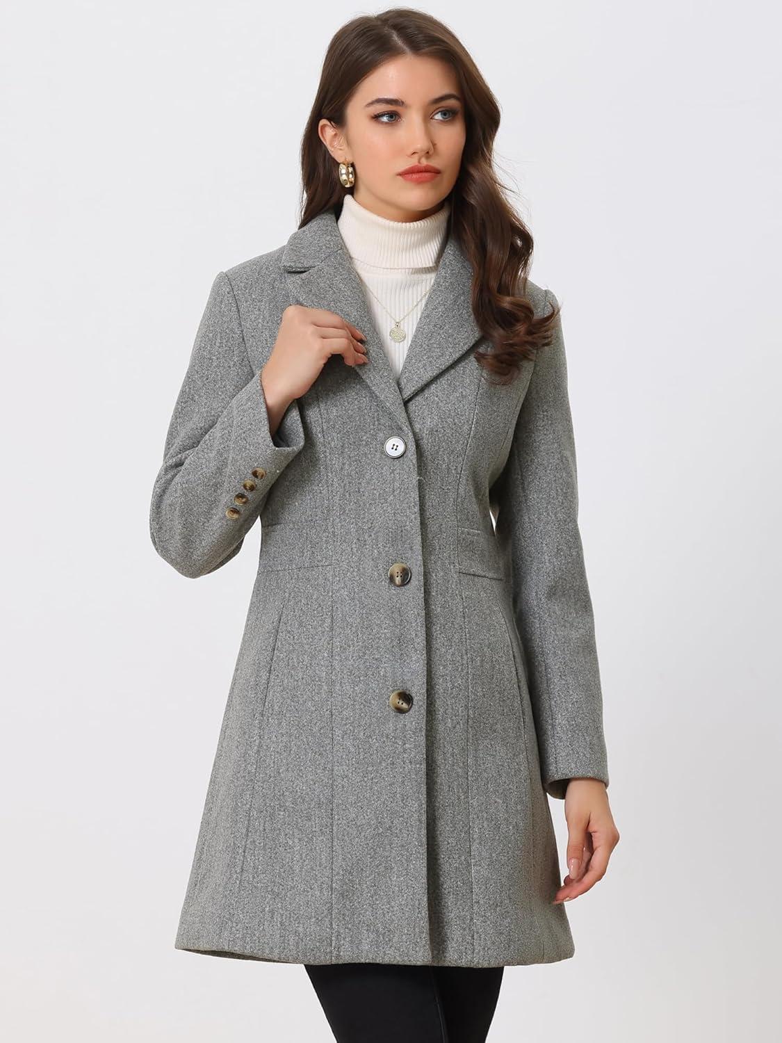 imageAllegra K Womens Winter Pea Coat 2025 Fall Single Breasted Long Outerwear Trench CoatsLight Grey