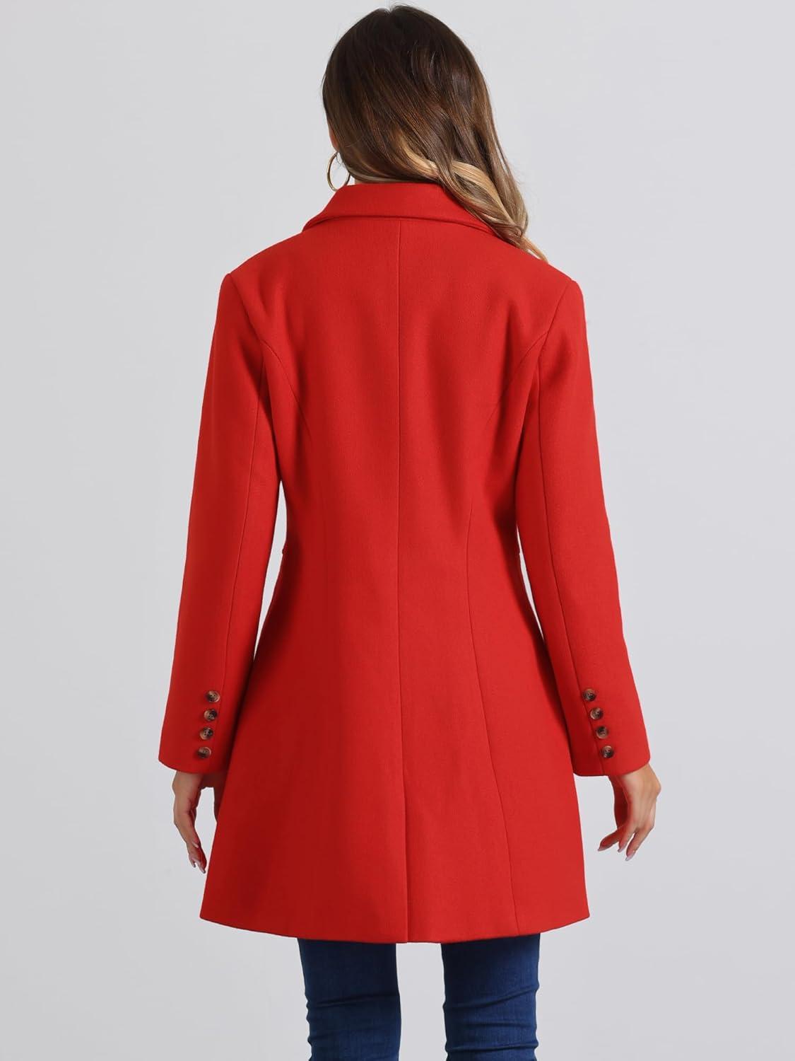 imageAllegra K Womens Winter Pea Coat 2025 Fall Single Breasted Long Outerwear Trench CoatsRed
