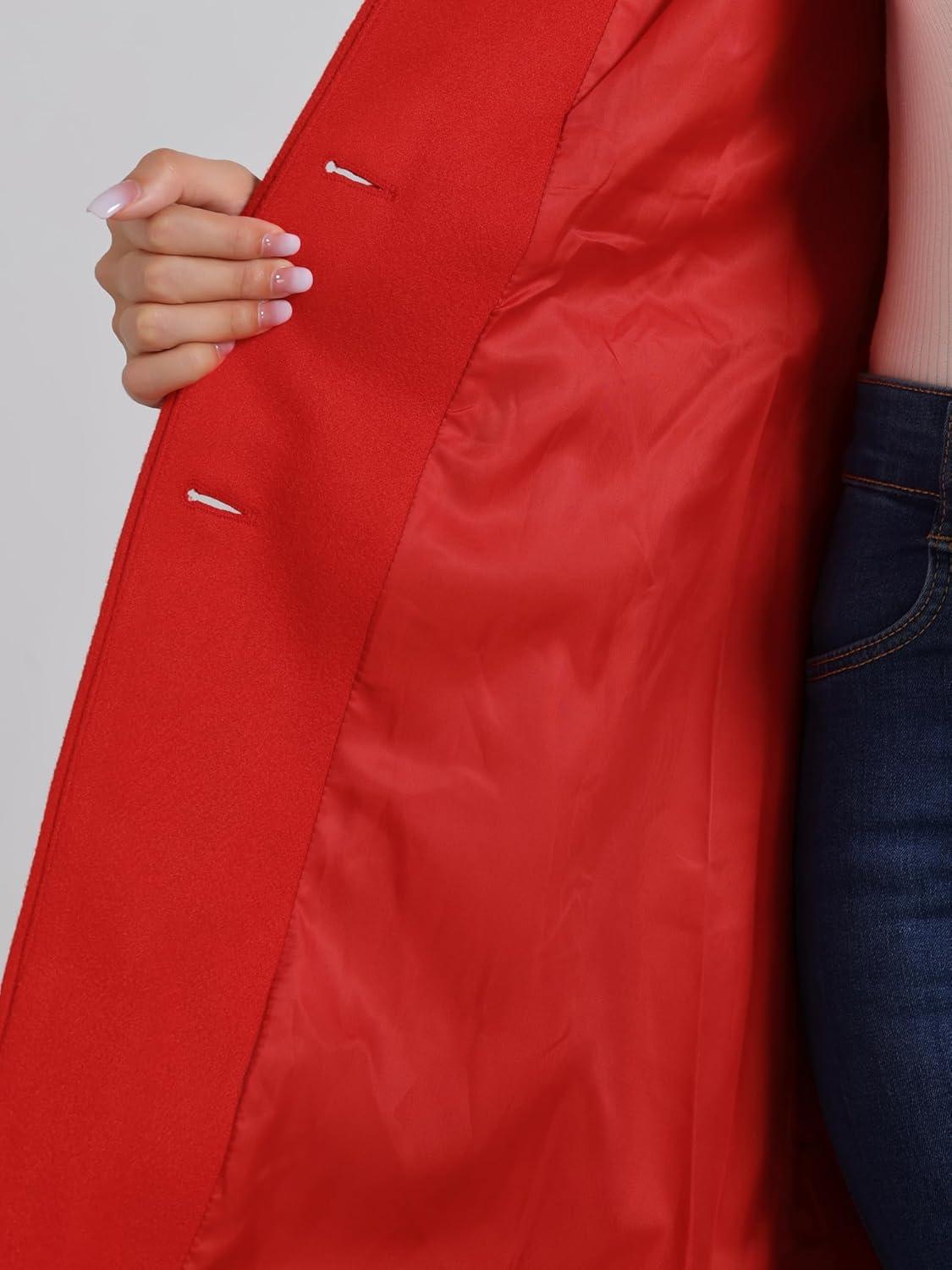 imageAllegra K Womens Winter Pea Coat 2025 Fall Single Breasted Long Outerwear Trench CoatsRed