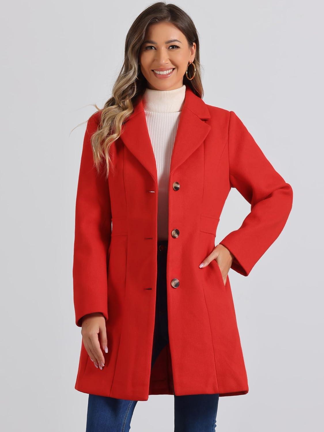 imageAllegra K Womens Winter Pea Coat 2025 Fall Single Breasted Long Outerwear Trench CoatsRed