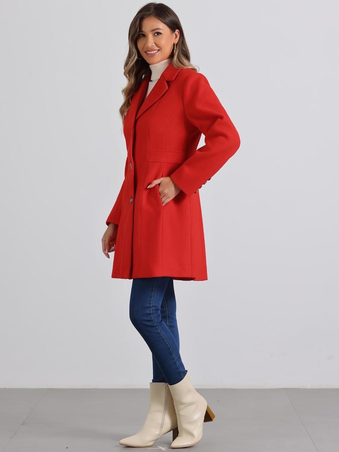 imageAllegra K Womens Winter Pea Coat 2025 Fall Single Breasted Long Outerwear Trench CoatsRed