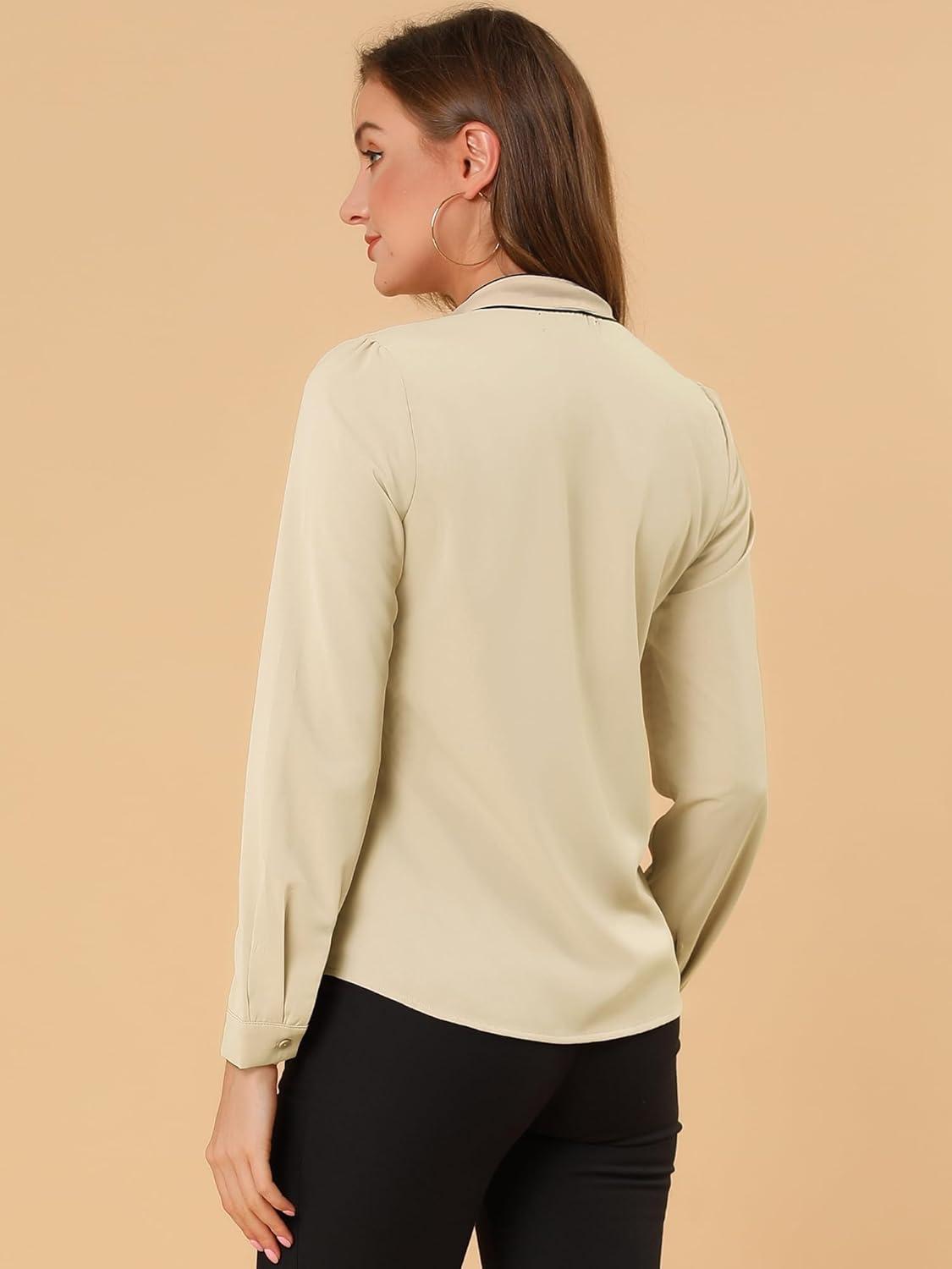 imageAllegra K Womens Work Blouse Tie Neck Long Sleeve Shirts Button Down Elegant Office Business Top 2025Apricot