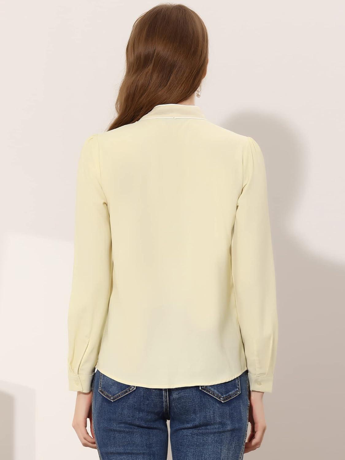 imageAllegra K Womens Work Blouse Tie Neck Long Sleeve Shirts Button Down Elegant Office Business Top 2025Beige