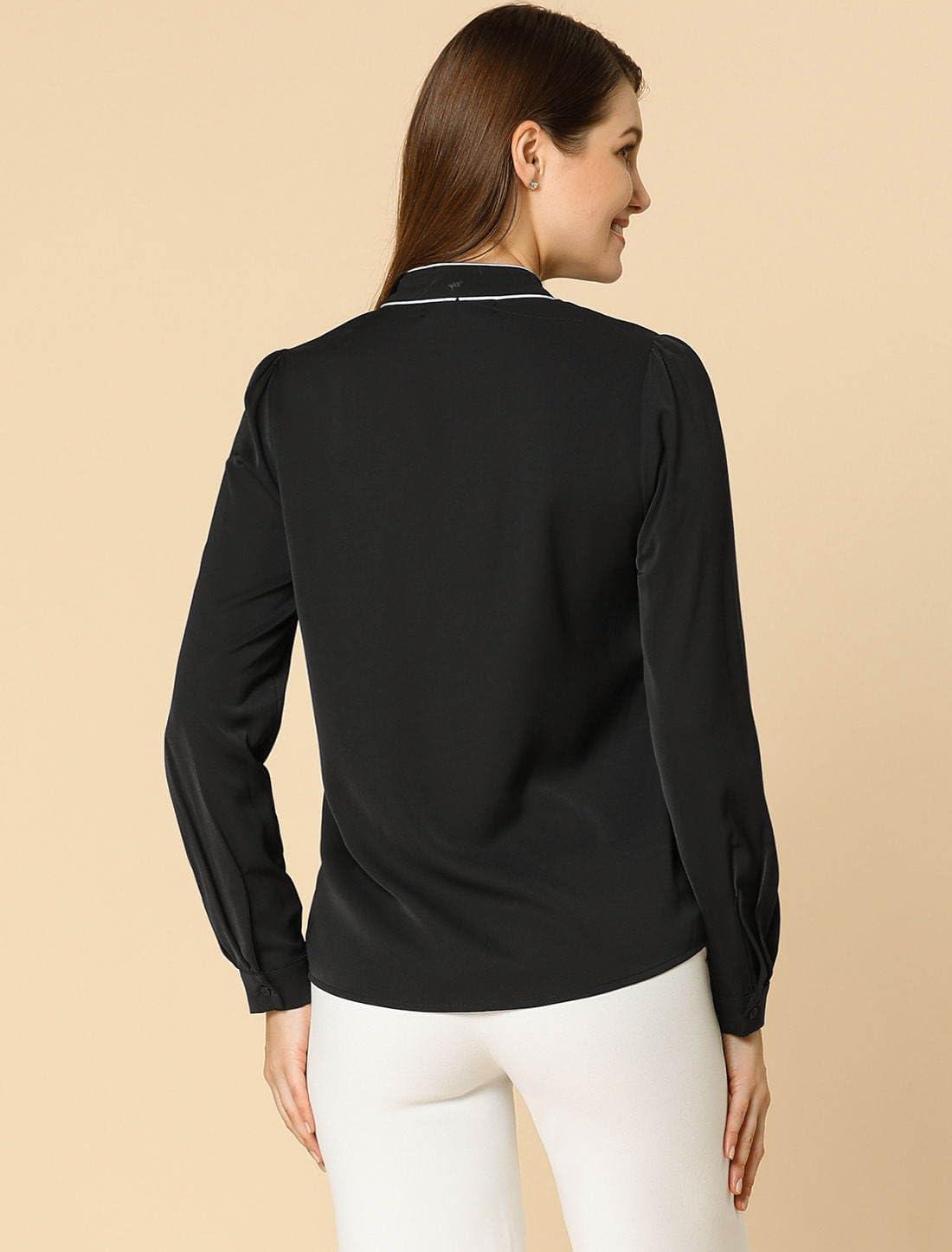 imageAllegra K Womens Work Blouse Tie Neck Long Sleeve Shirts Button Down Elegant Office Business Top 2025Black