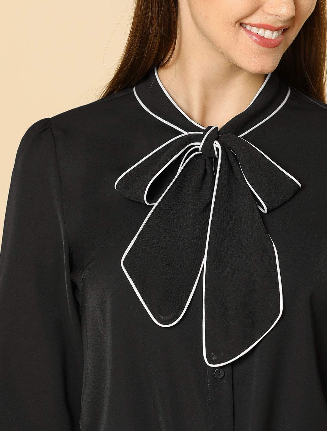 imageAllegra K Womens Work Blouse Tie Neck Long Sleeve Shirts Button Down Elegant Office Business Top 2025Black