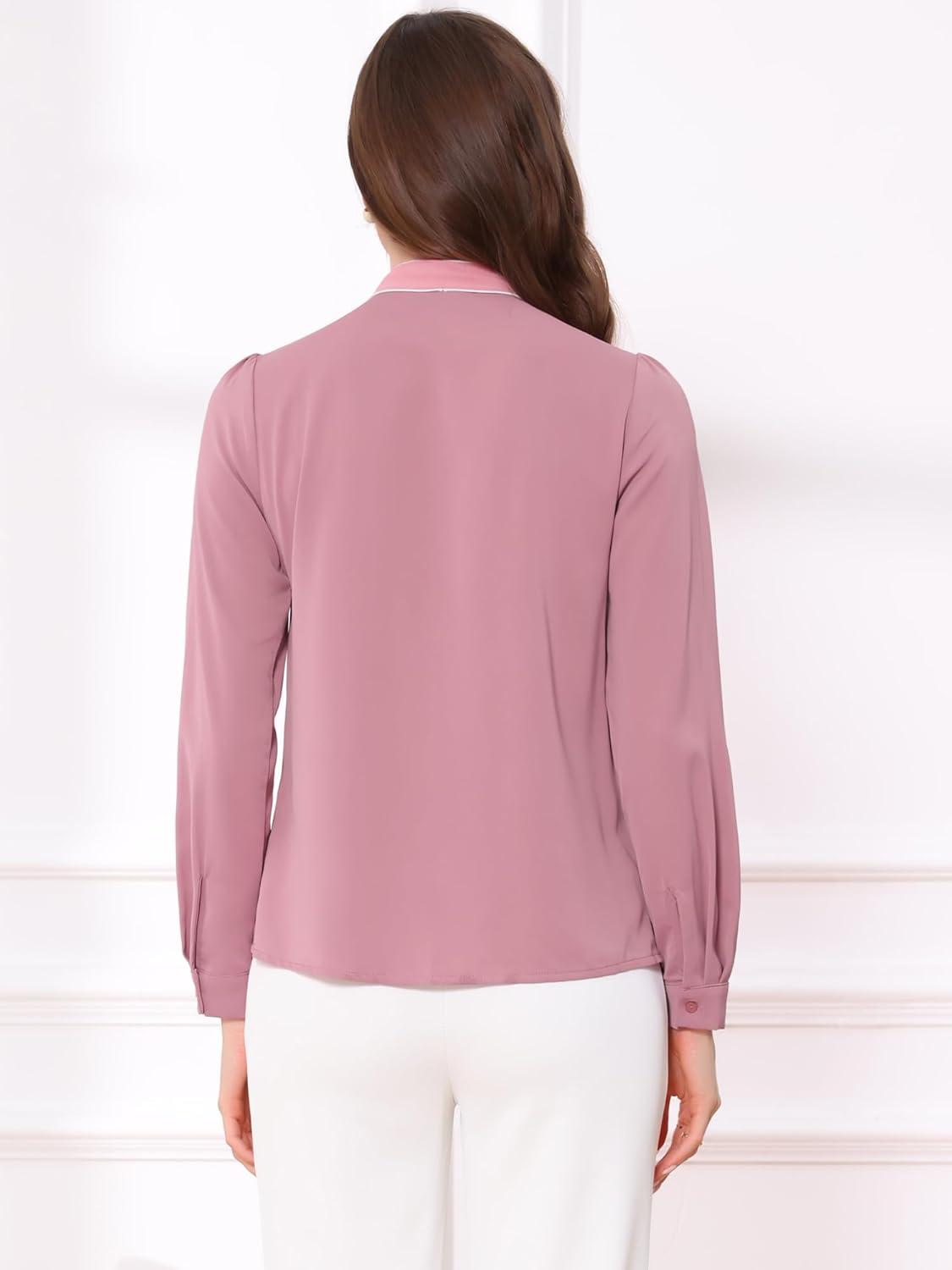 imageAllegra K Womens Work Blouse Tie Neck Long Sleeve Shirts Button Down Elegant Office Business Top 2025Dusty Pink