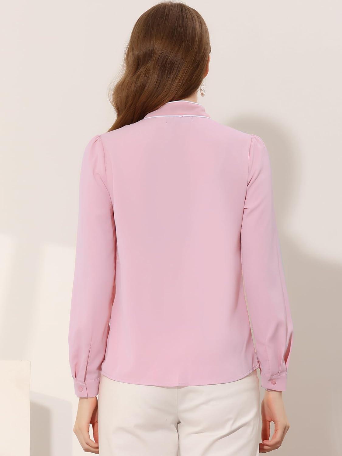 imageAllegra K Womens Work Blouse Tie Neck Long Sleeve Shirts Button Down Elegant Office Business Top 2025Pink