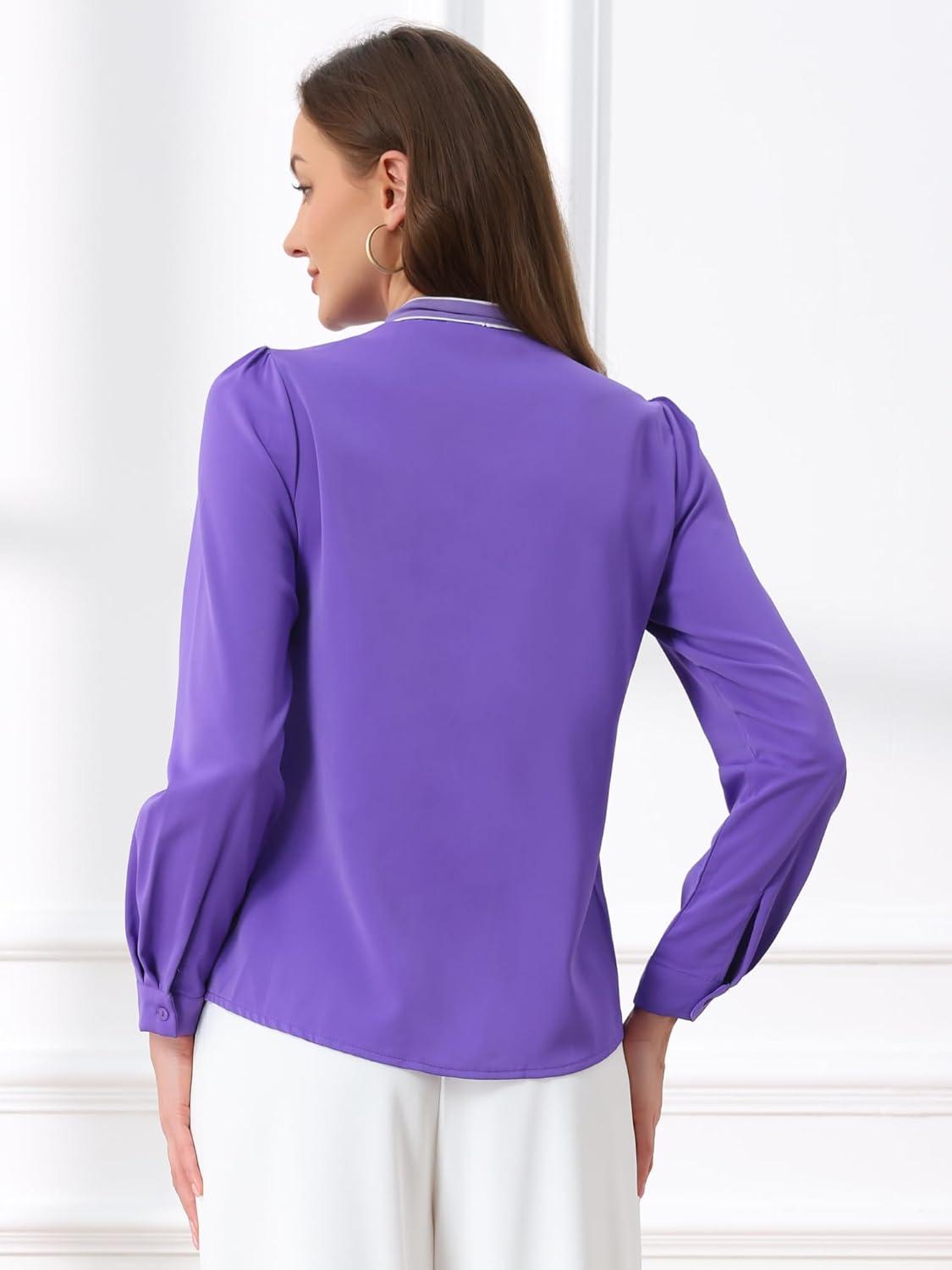 imageAllegra K Womens Work Blouse Tie Neck Long Sleeve Shirts Button Down Elegant Office Business Top 2025Purple